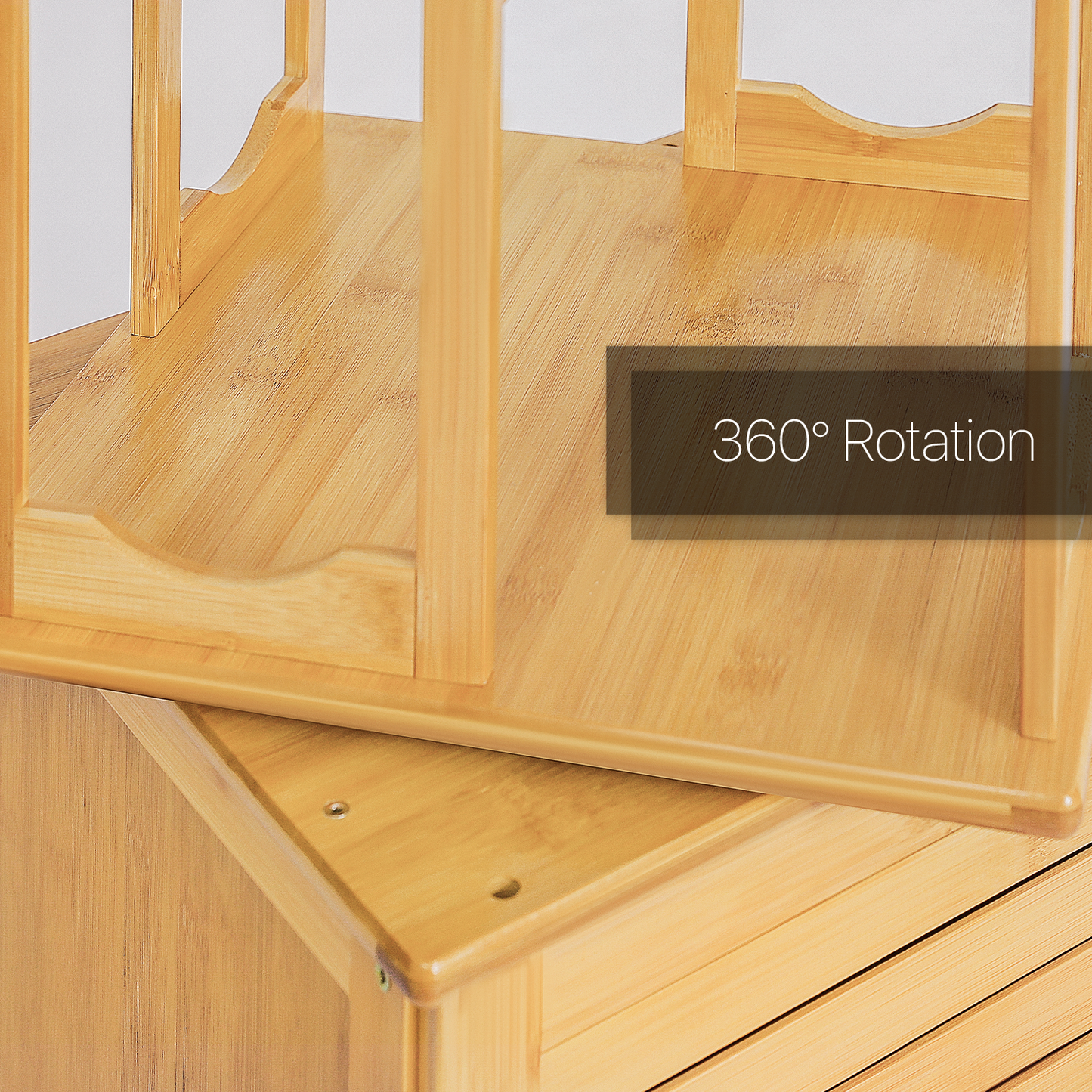 360°Swivel Bookshelf - Oval Hollow Pattern - with Bottom Cabinet Storage - 15" - Natural