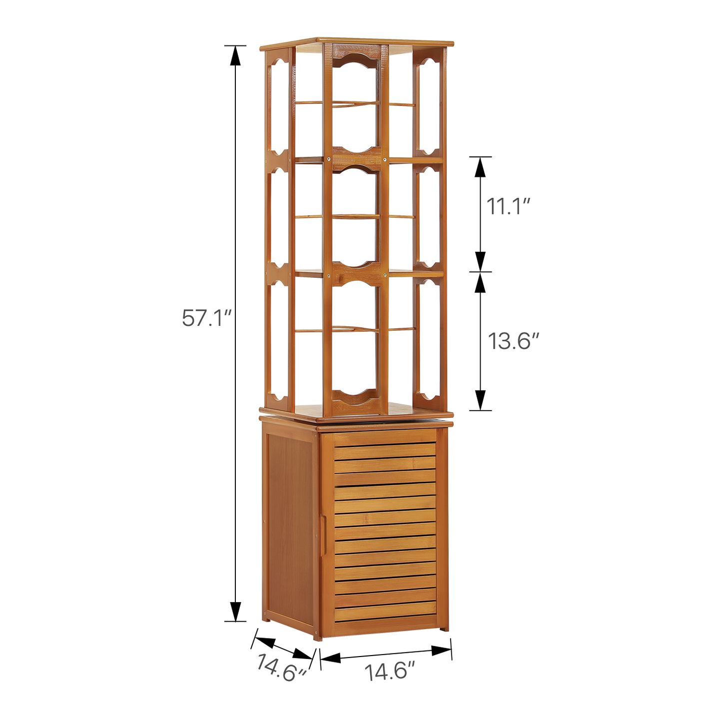 360° Swivel Bookshelf - Oval Hollow Pattern - with Bottom Cabinet Storage - 15" - Brown