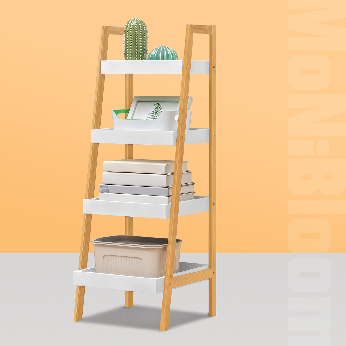 Simplified trapezoid Multi-Functional Shelving Organizer - 14" - Natural Frame/White Shelf