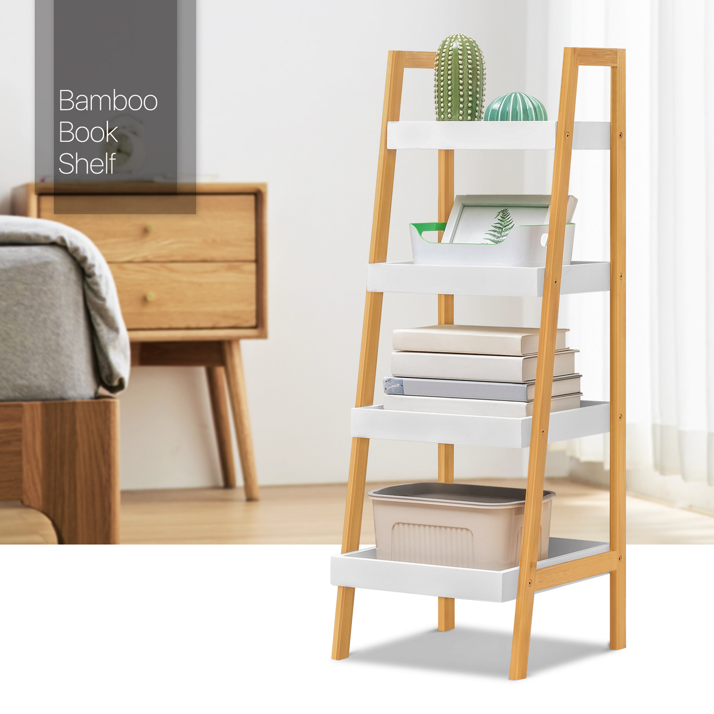 Simplified trapezoid Multi-Functional Shelving Organizer - 14" - Natural Frame/White Shelf