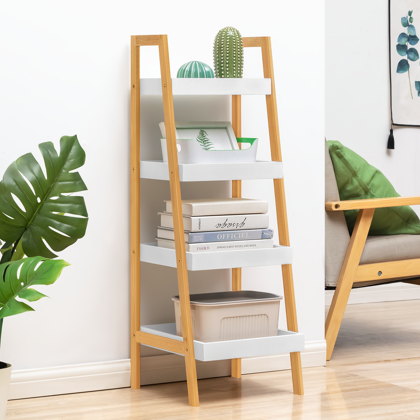 Simplified trapezoid Multi-Functional Shelving Organizer - 14" - Natural Frame/White Shelf