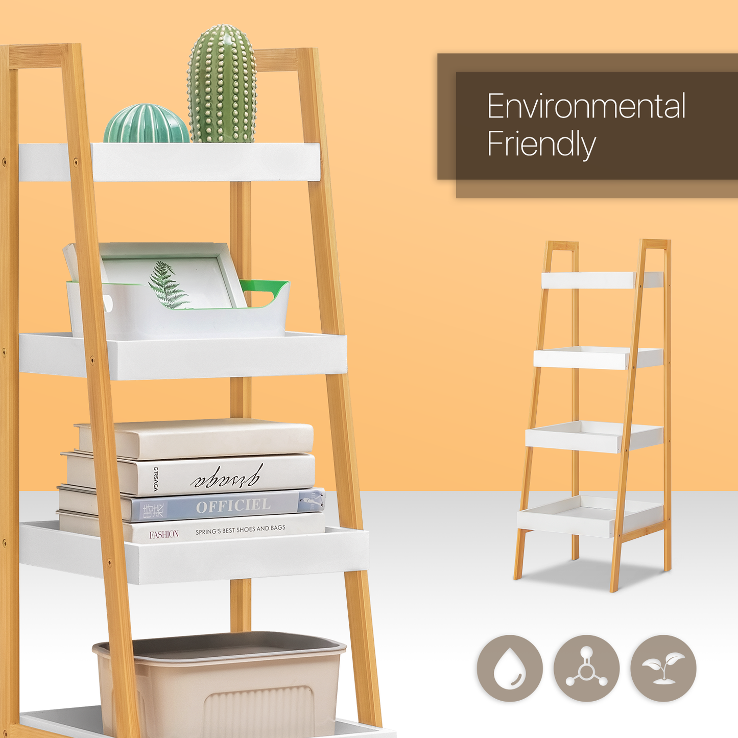 Simplified trapezoid Multi-Functional Shelving Organizer - 14" - Natural Frame/White Shelf