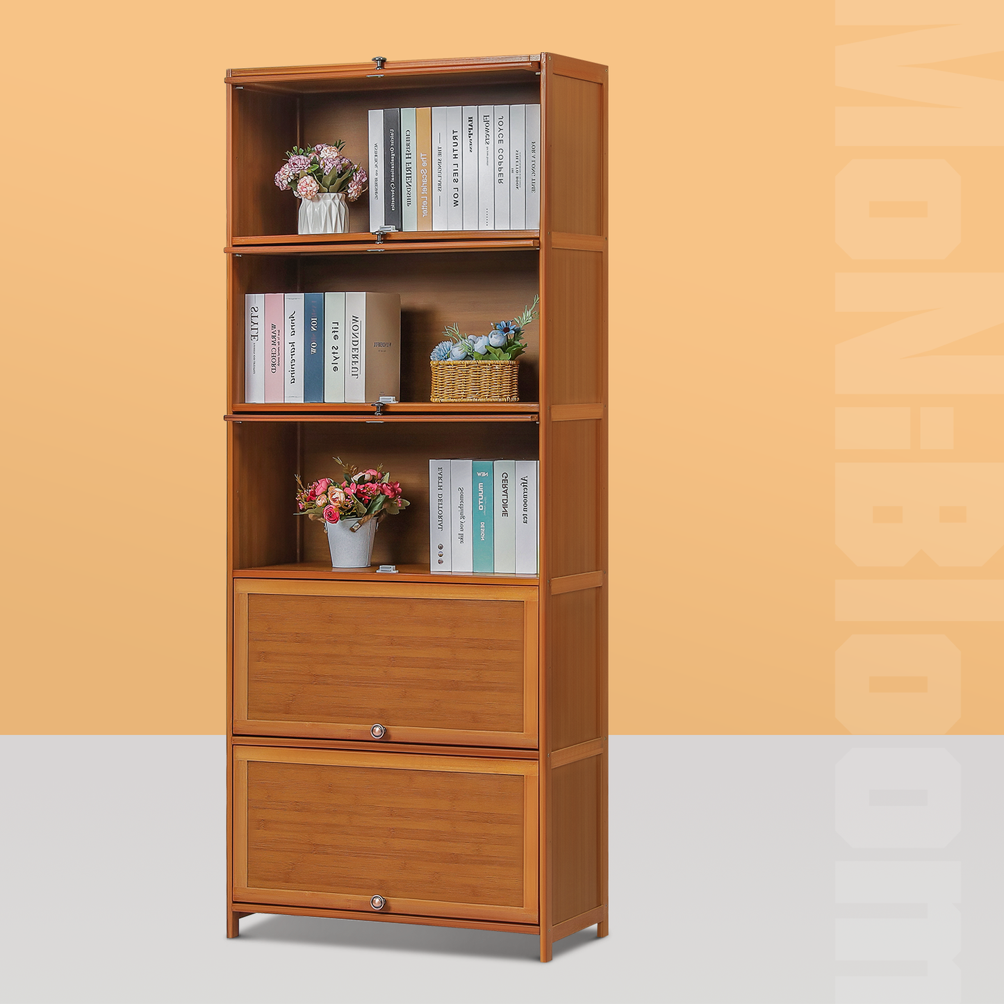 Slide Up Door Multi-Functional Storage Cabinet - 5 Tier - Brown