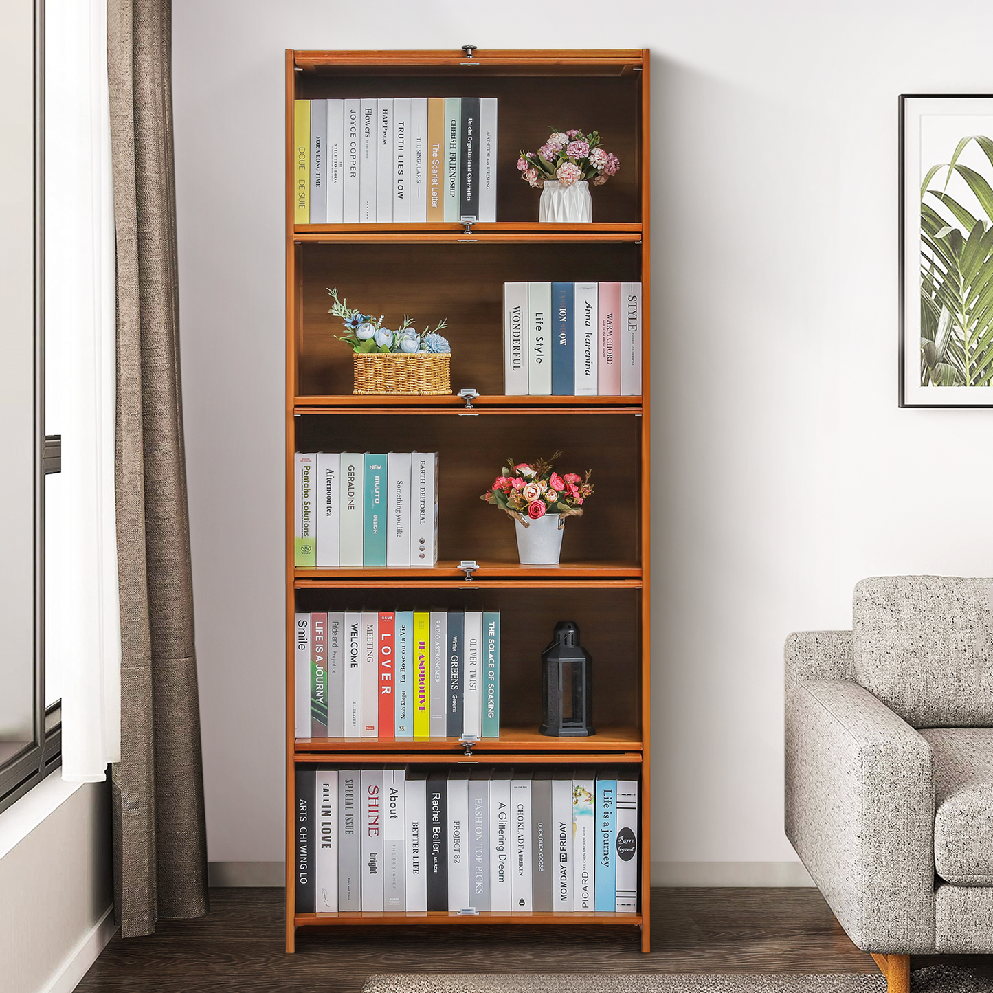 Slide Up Door Multi-Functional Storage Cabinet - 5 Tier - Brown