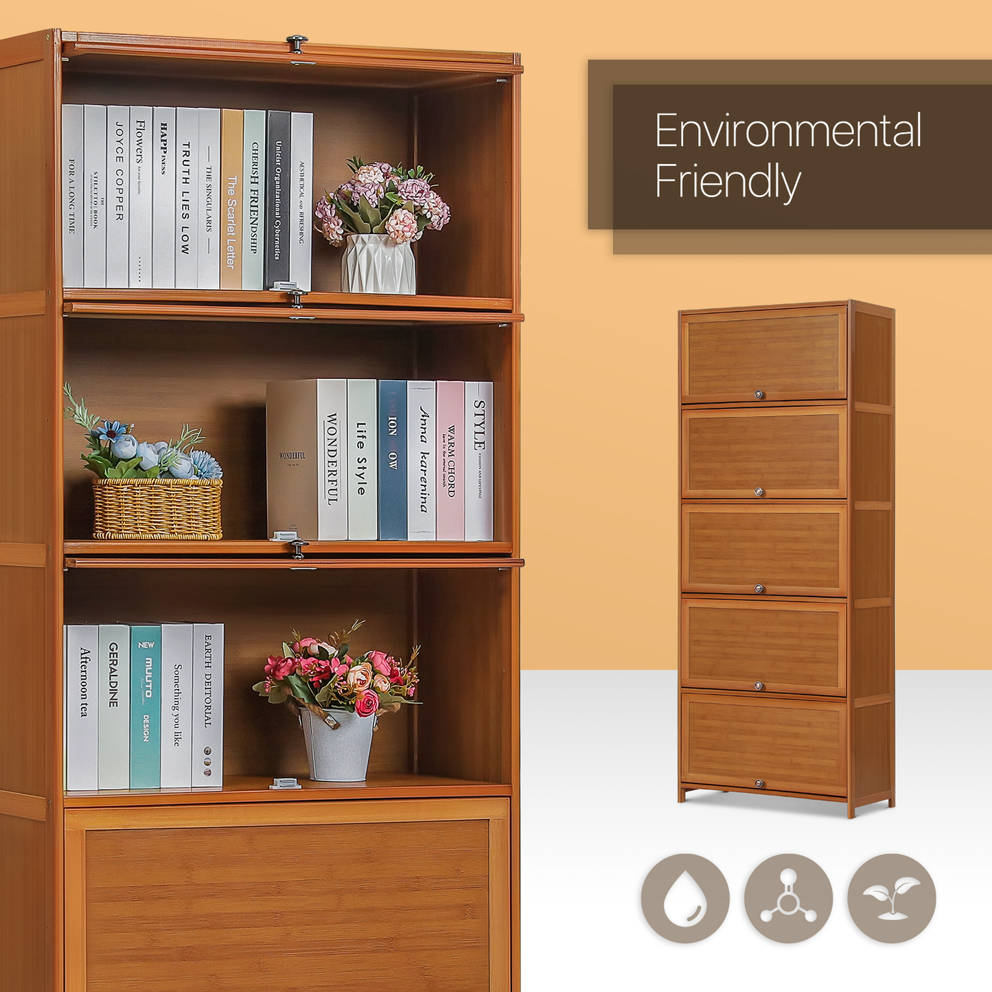 Slide Up Door Multi-Functional Storage Cabinet - 5 Tier - Brown