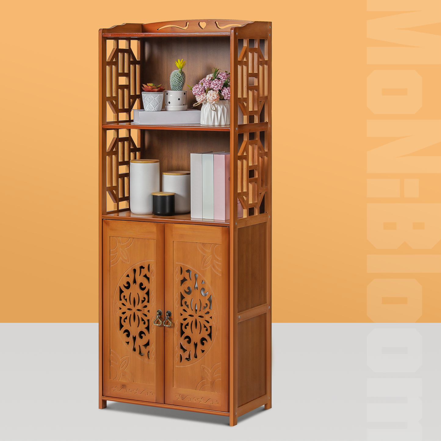 Oriental Multi-Functional Storage - with Engraved Cabinet Door - 4 Tier