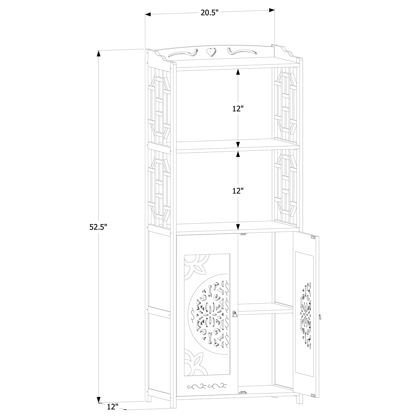 Oriental Multi-Functional Storage - with Engraved Cabinet Door - 4 Tier