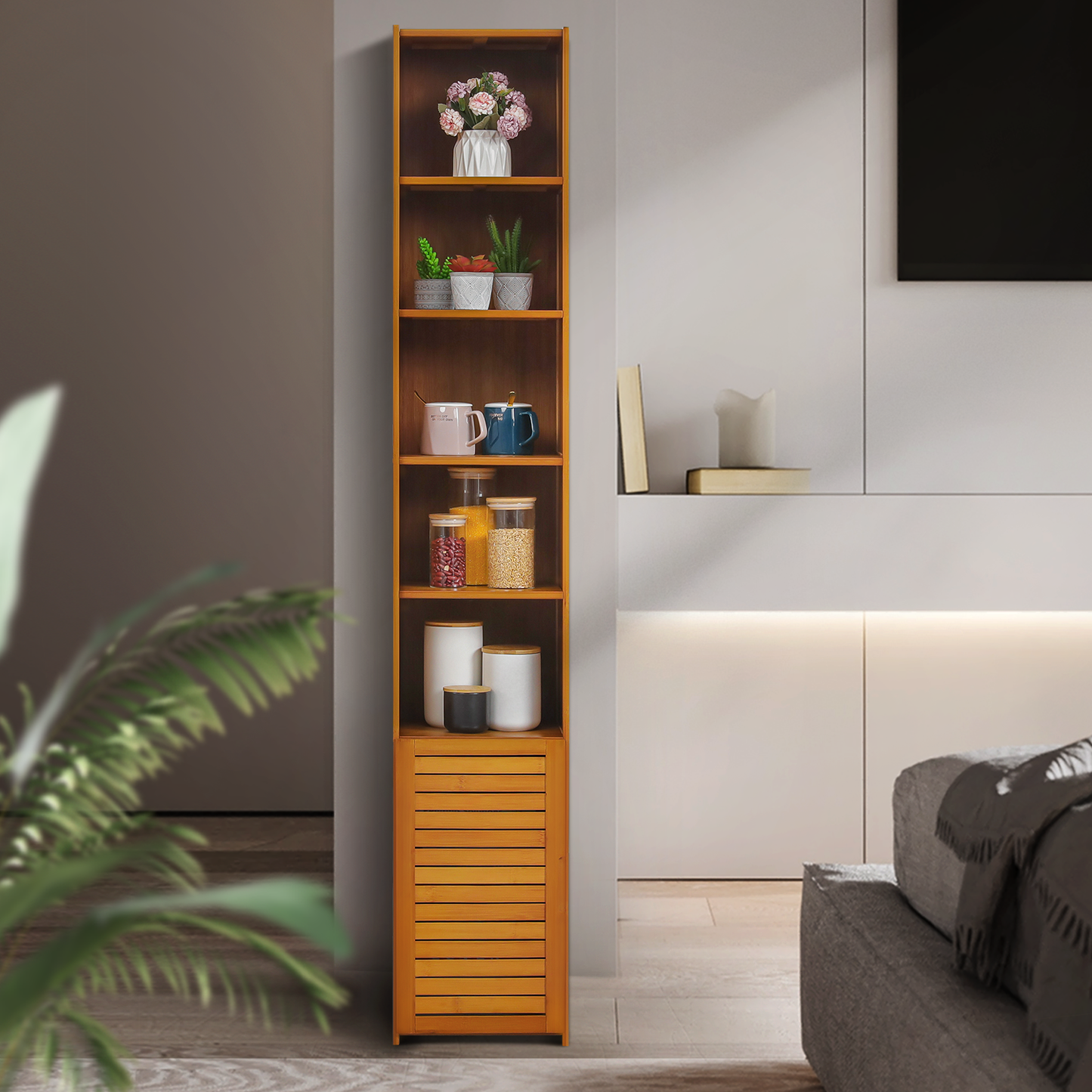 Multi-Functional Storage Organizer - with Louver Panel Cabinet Door at Bottom
