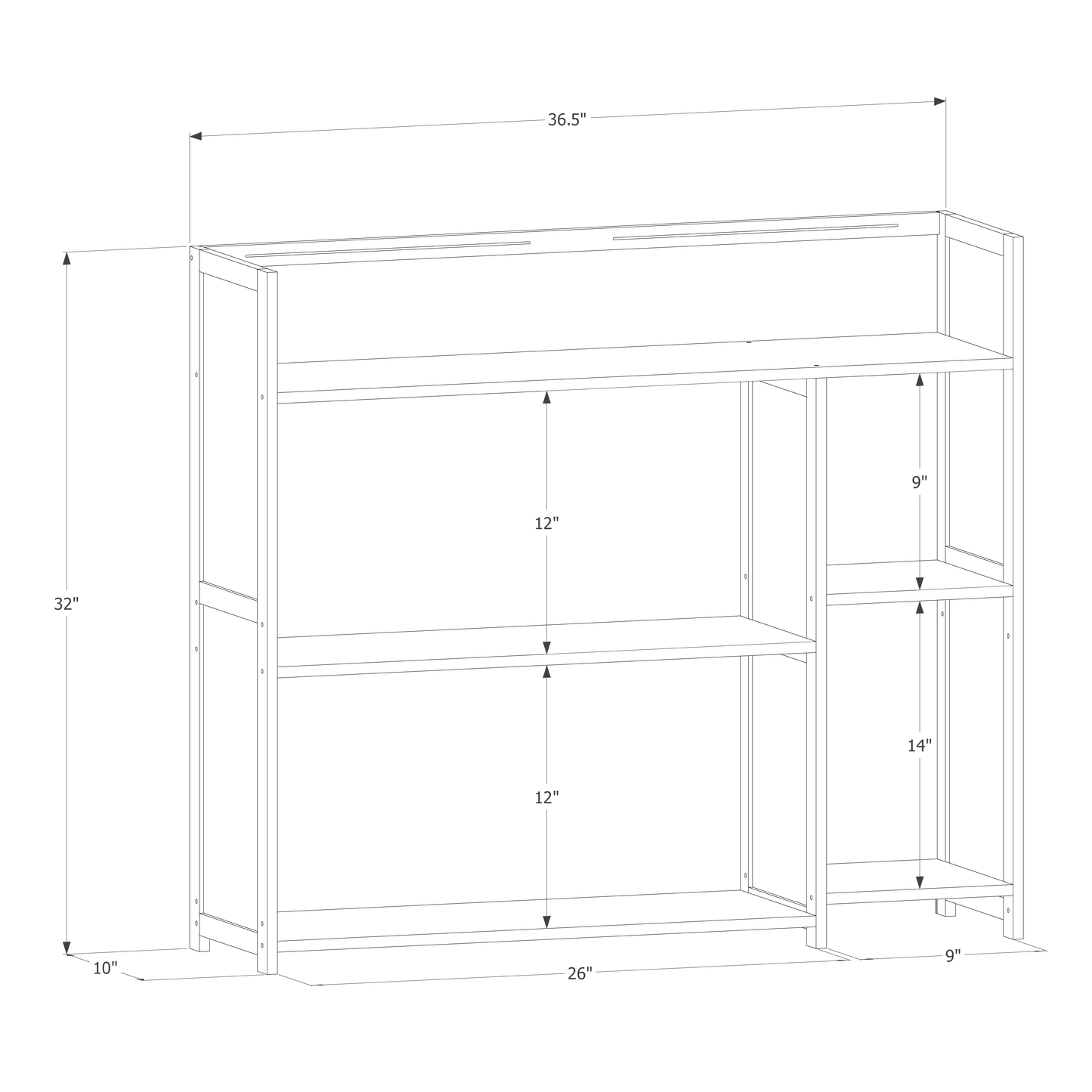 Multi-Functional Storage Organizer Shelf - Open Top - with Compartment Panel - 3 Tier - Brown