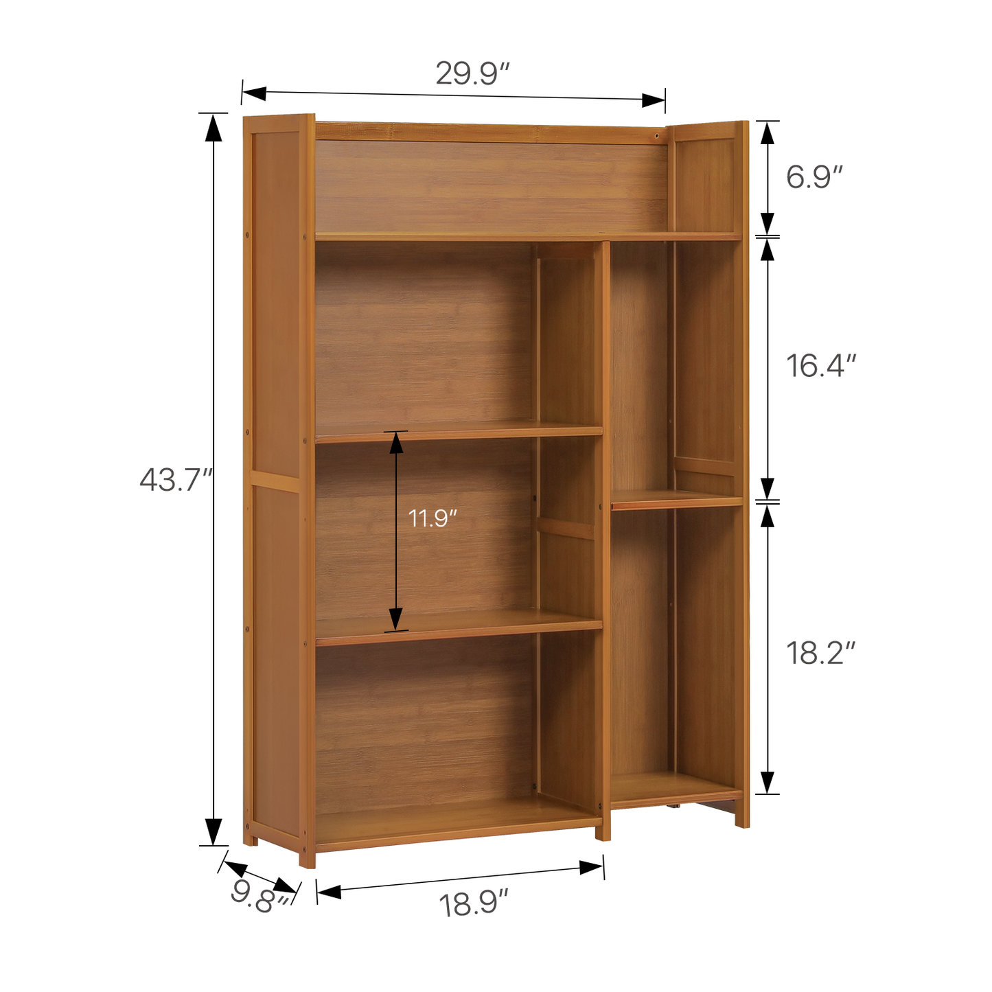 Multi-Functional Storage Organizer Shelf - Open Top - with Compartment Panel - 4 Tier - Brown