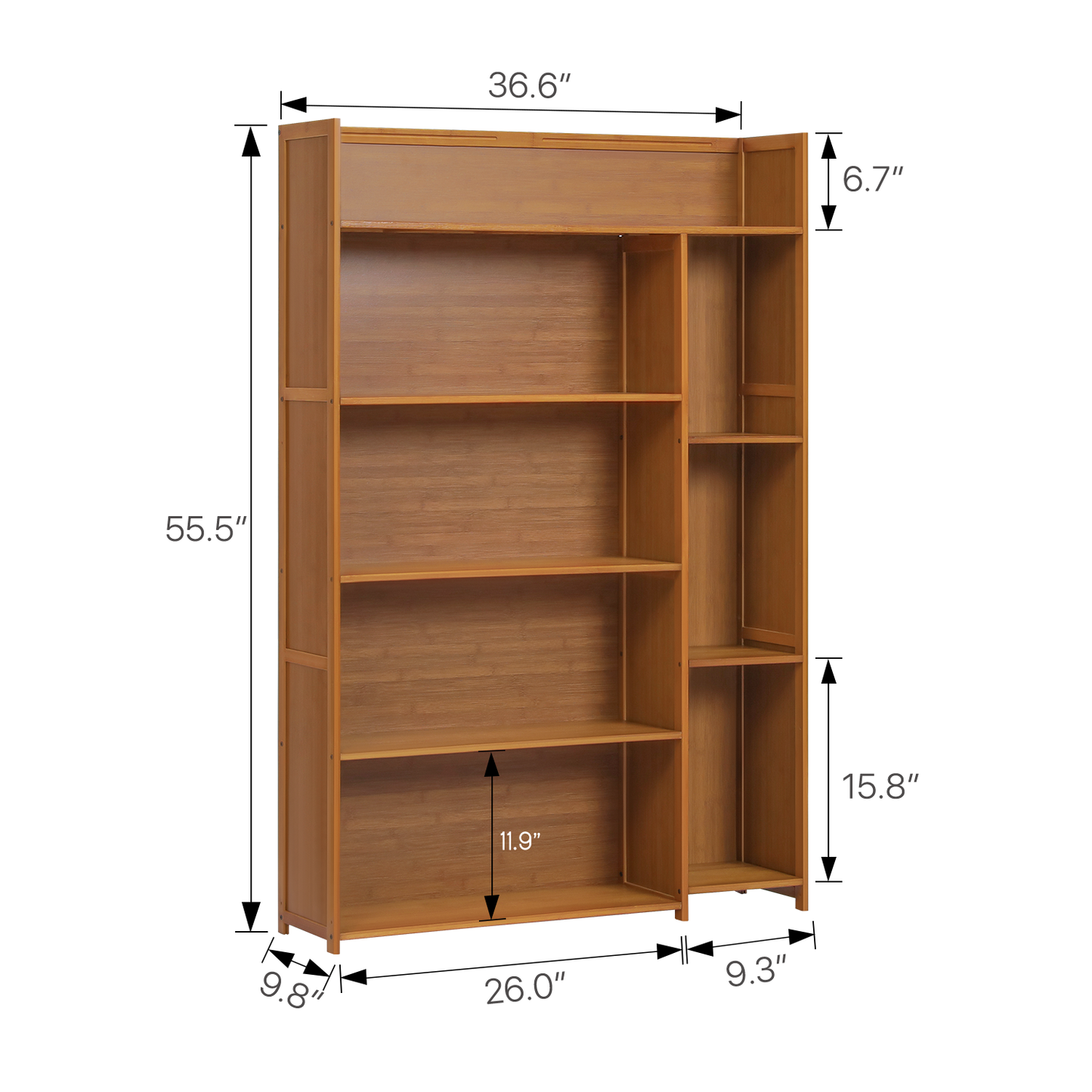 Multi-Functional Storage Organizer Shelf - Open Top - with Compartment Panel - 5 Tier - Brown