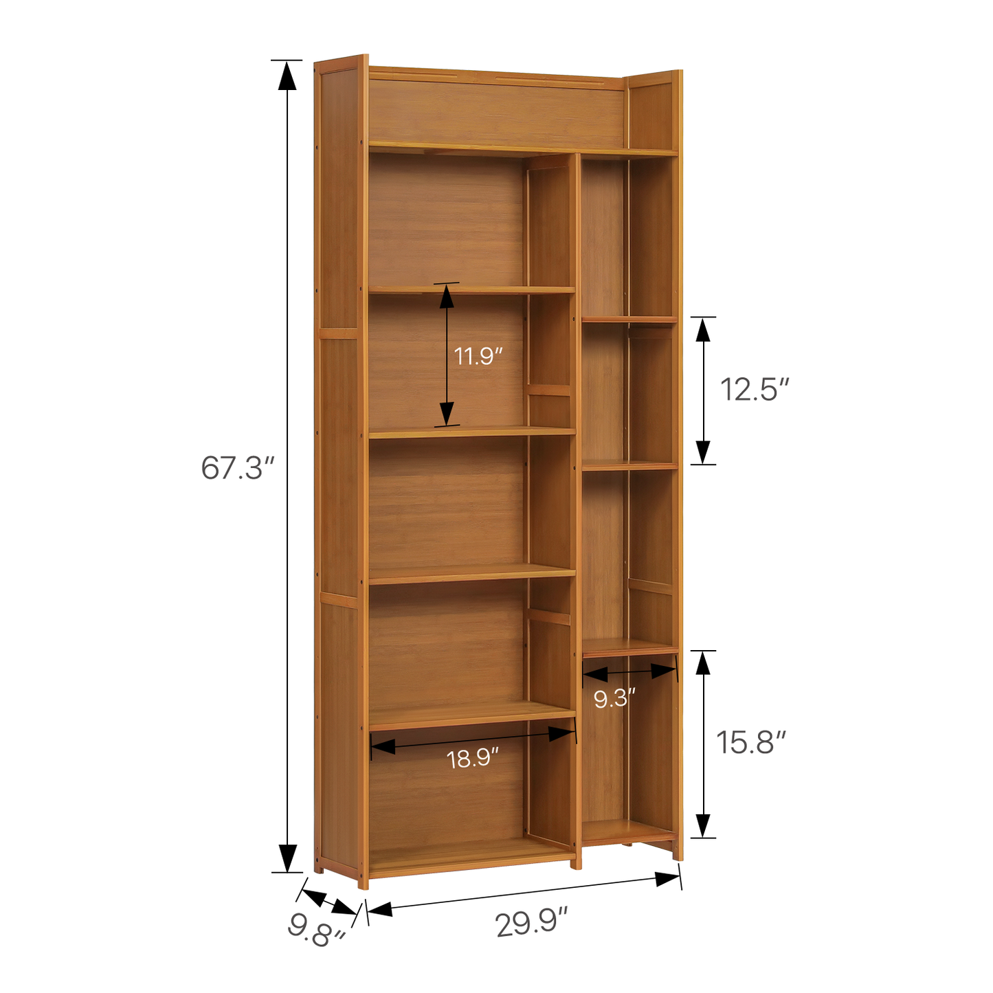 Multi-Functional Storage Organizer Shelf - Open Top - with Compartment Panel - 6 Tier - Brown