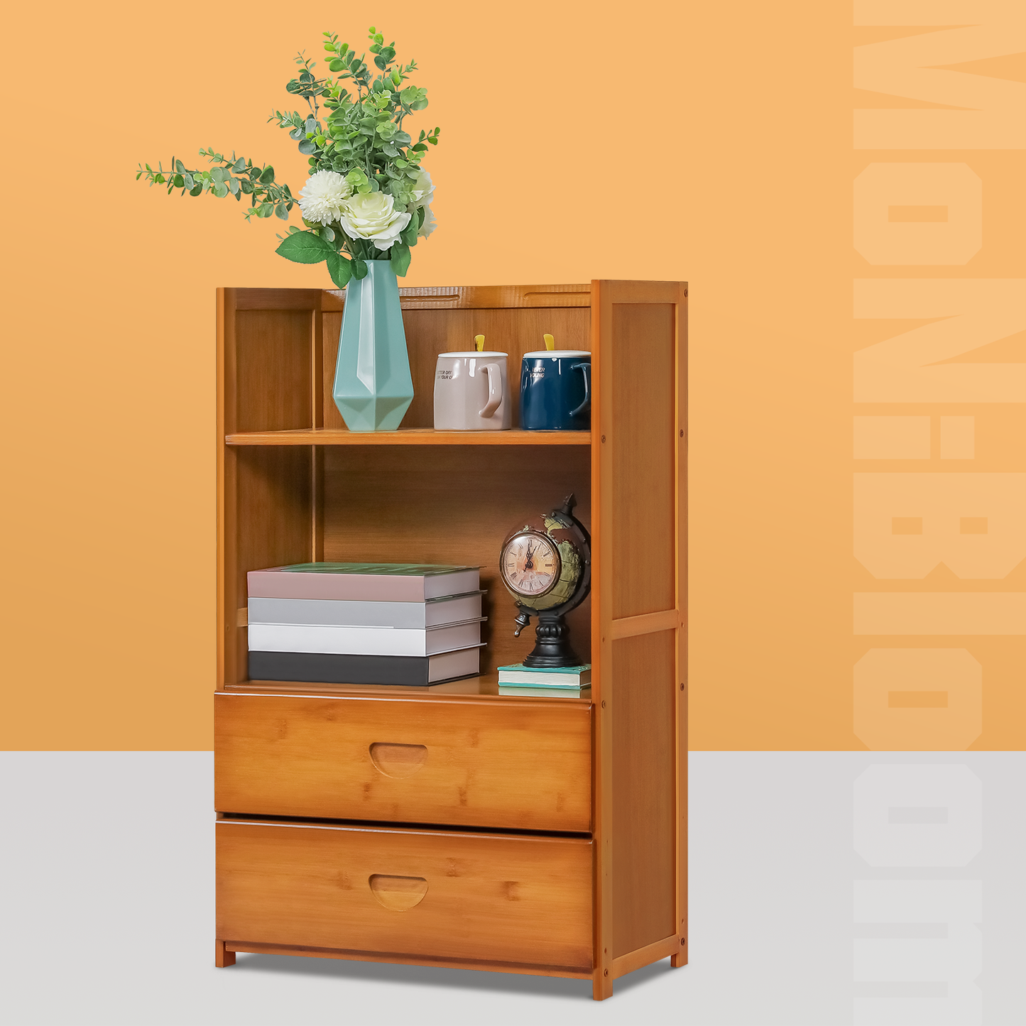 Multi-Functional Storage Organizer Shelf - Open Top - with Drawer - 20" - Brown