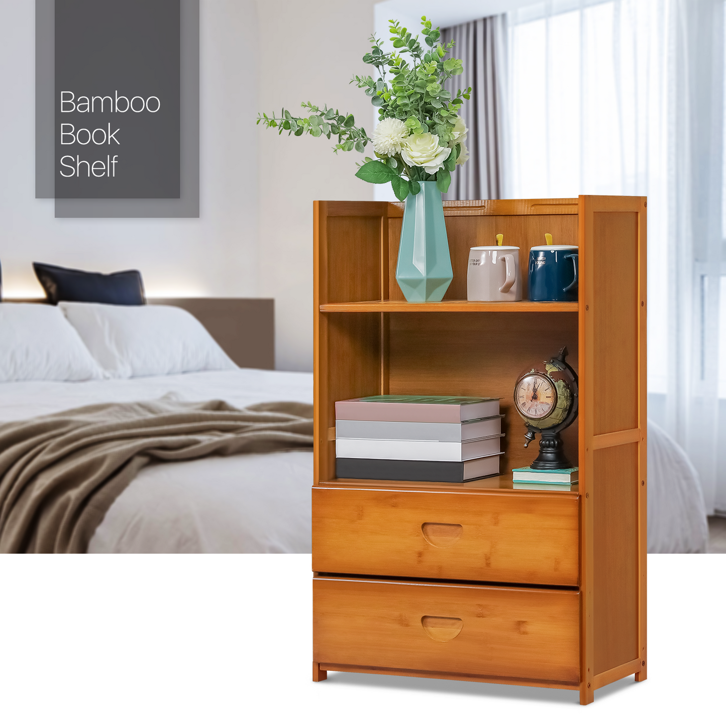 Multi-Functional Storage Organizer Shelf - Open Top - with Drawer - 20" - Brown