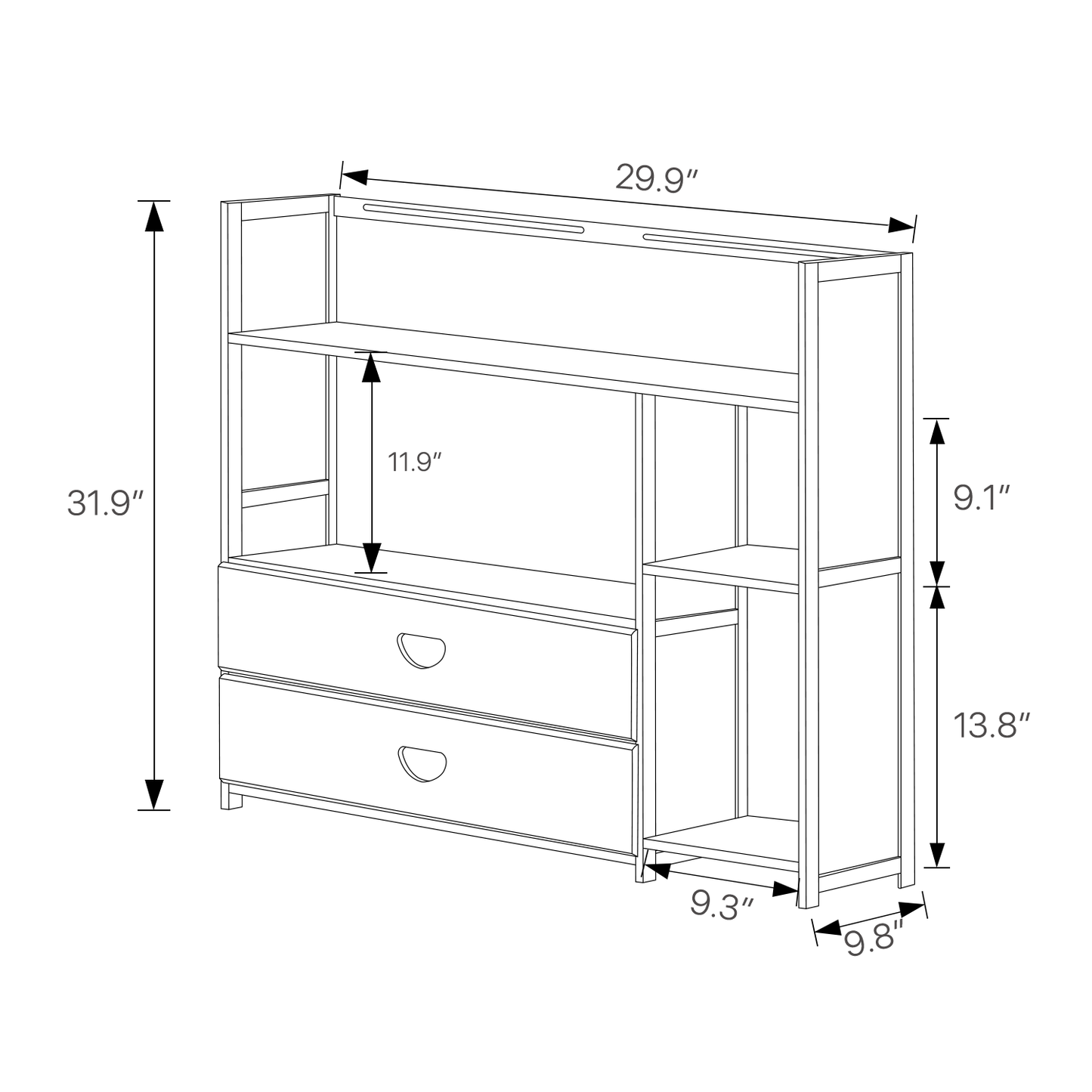 Multi-Functional Storage Organizer Shelf - Open Top - with Compartment Panel & Drawer - 3 Tier - Brown