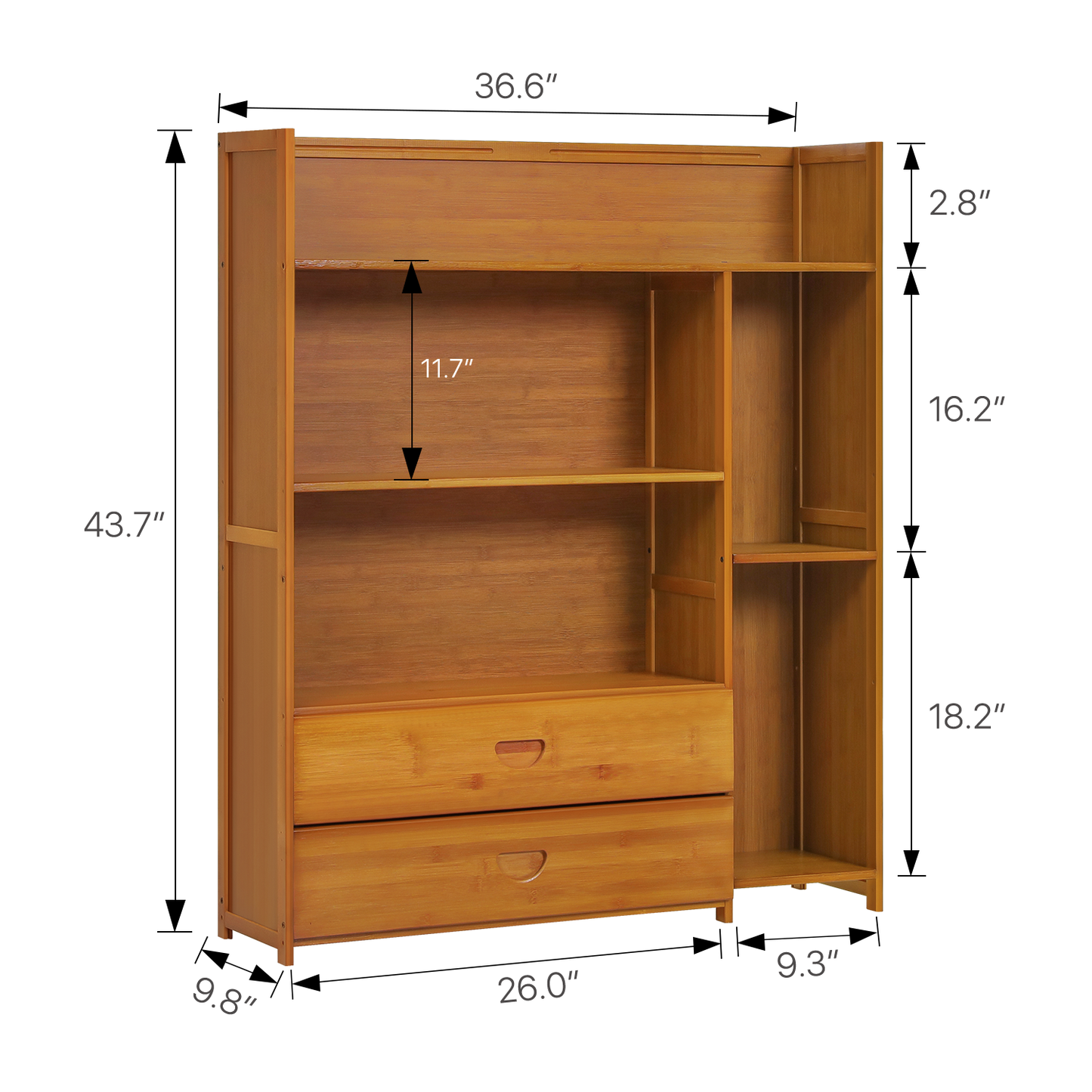 Multi-Functional Storage Organizer Shelf - Open Top - with Compartment Panel & Drawer - 4 Tier - Brown