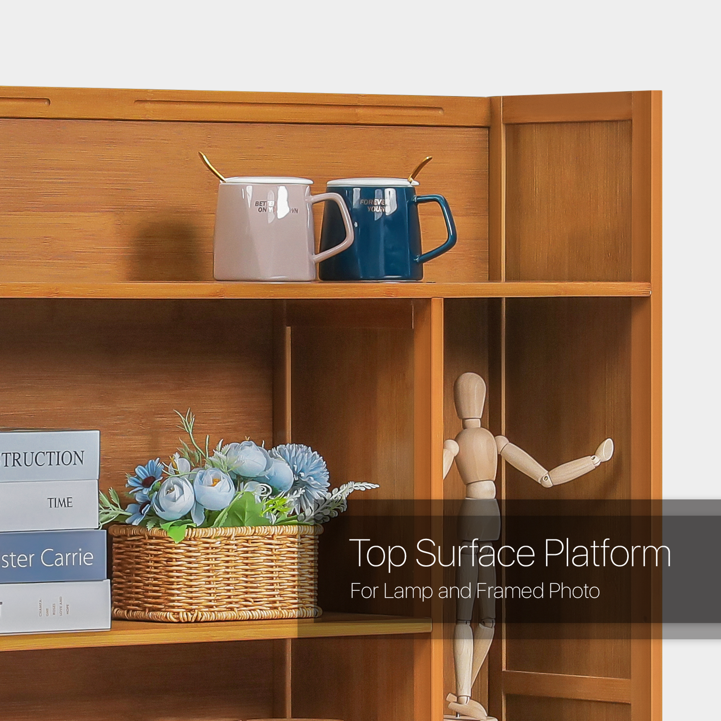 Multi-Functional Storage Organizer Shelf - Open Top - with Compartment Panel & Drawer - 4 Tier - Brown