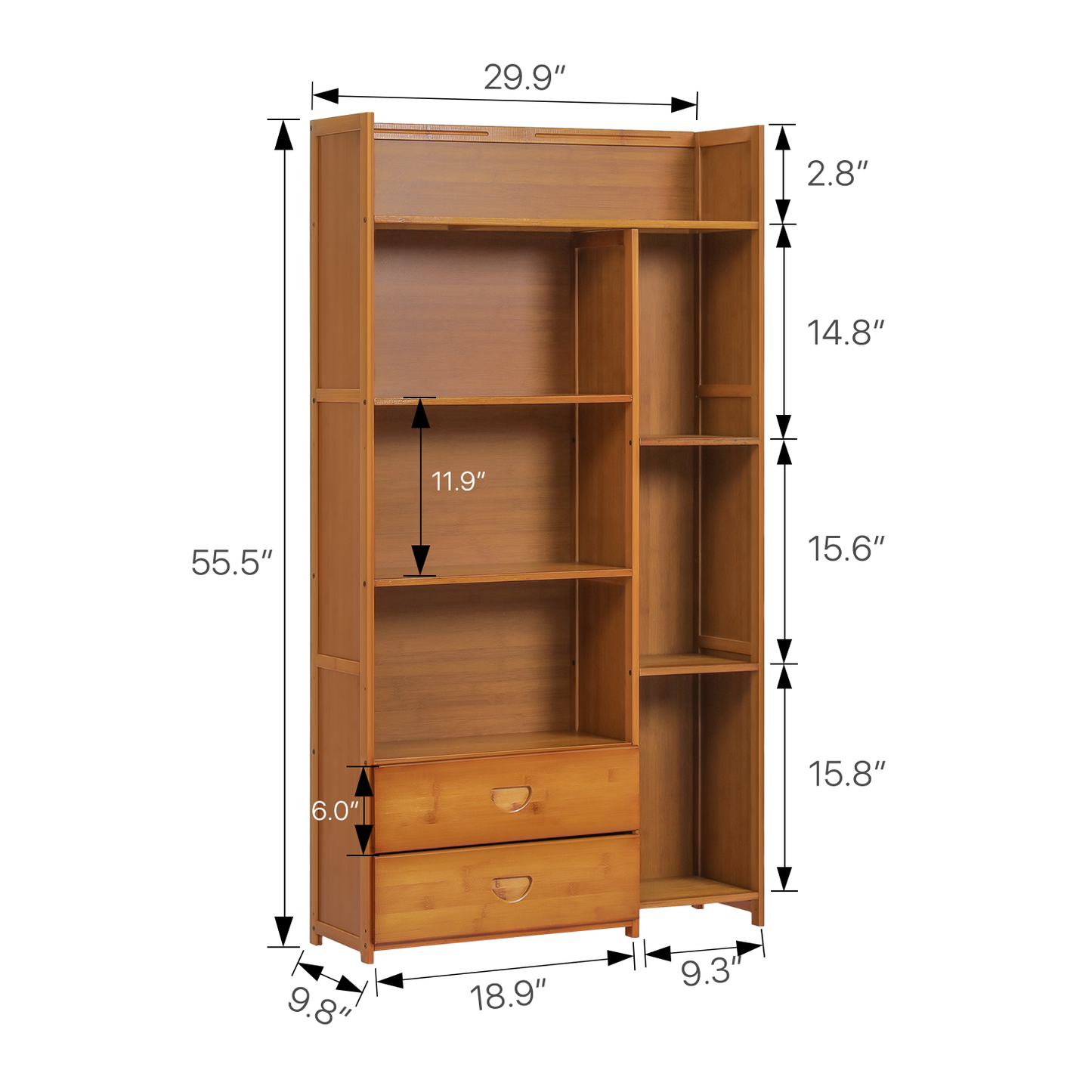 Multi-Functional Storage Organizer Shelf - Open Top - with Compartment Panel & Drawer - 5 Tier - Brown