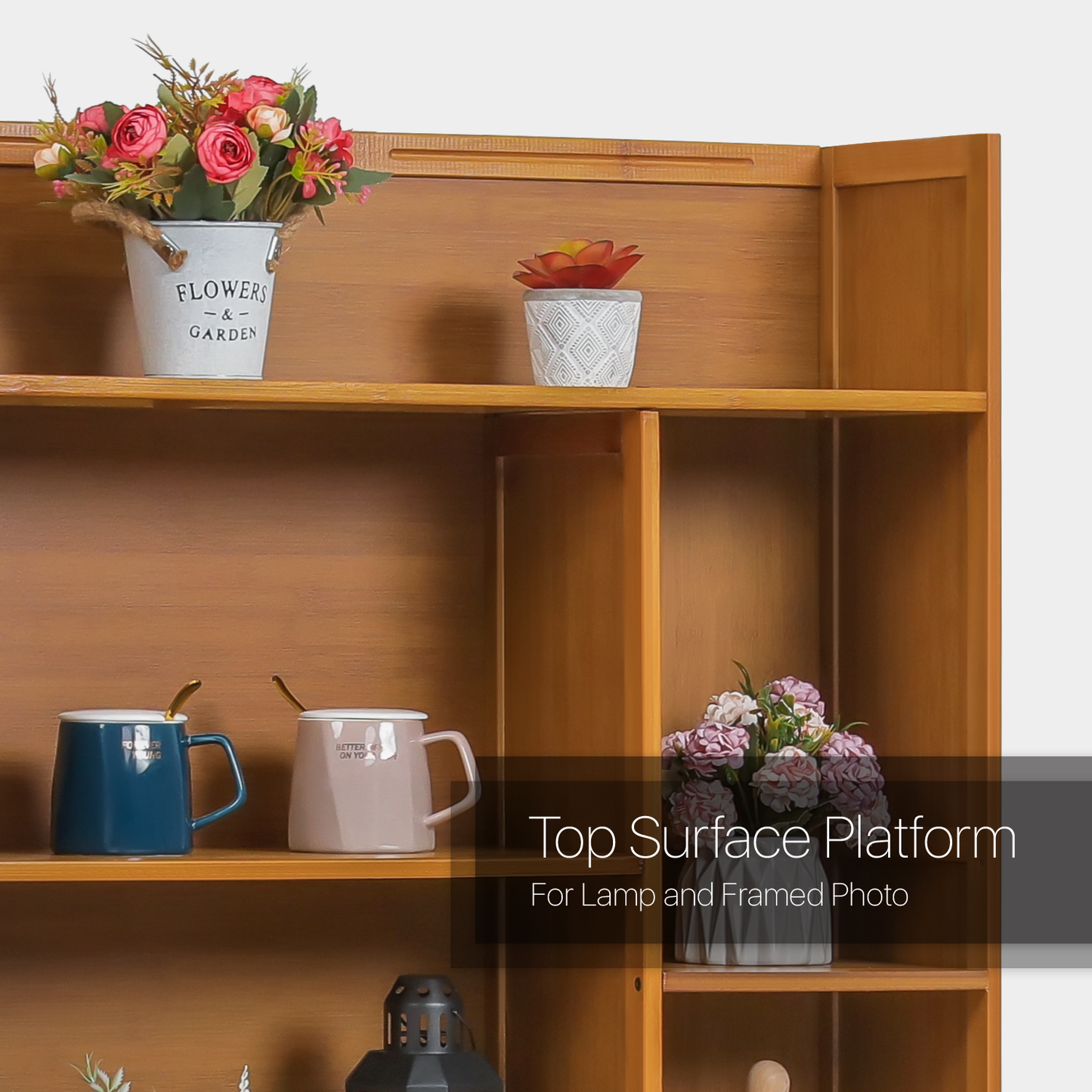 Multi-Functional Storage Organizer Shelf - Open Top - with Compartment Panel & Drawer - 5 Tier - Brown