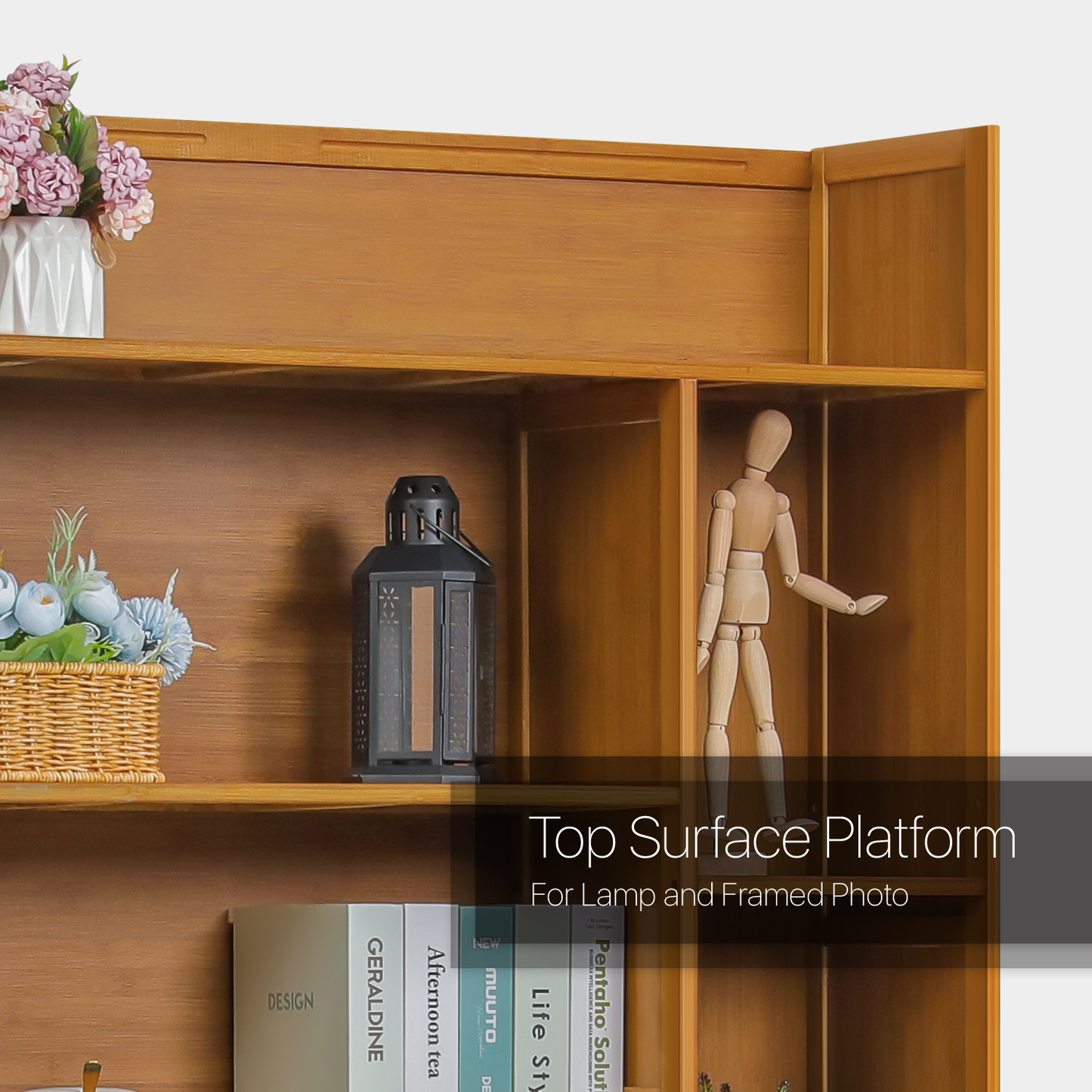 Multi-Functional Storage Organizer Shelf - Open Top - with Compartment Panel & Drawer - 6 Tier - Brown