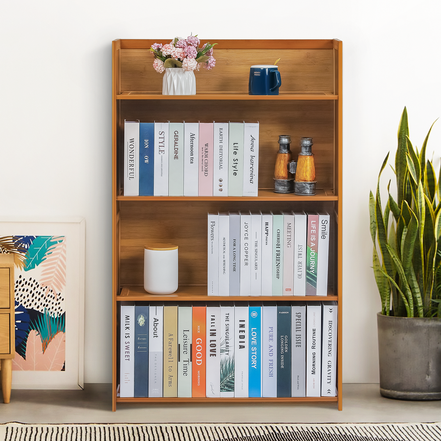 Simplified Multi-Functional Bookshelf - Open Top - 4 Tier - Brown