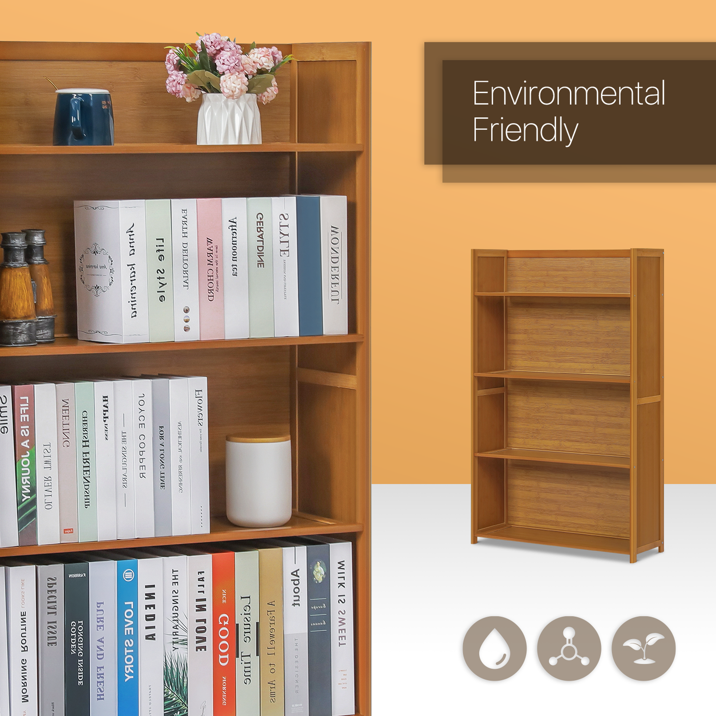 Simplified Multi-Functional Bookshelf - Open Top - 4 Tier - Brown