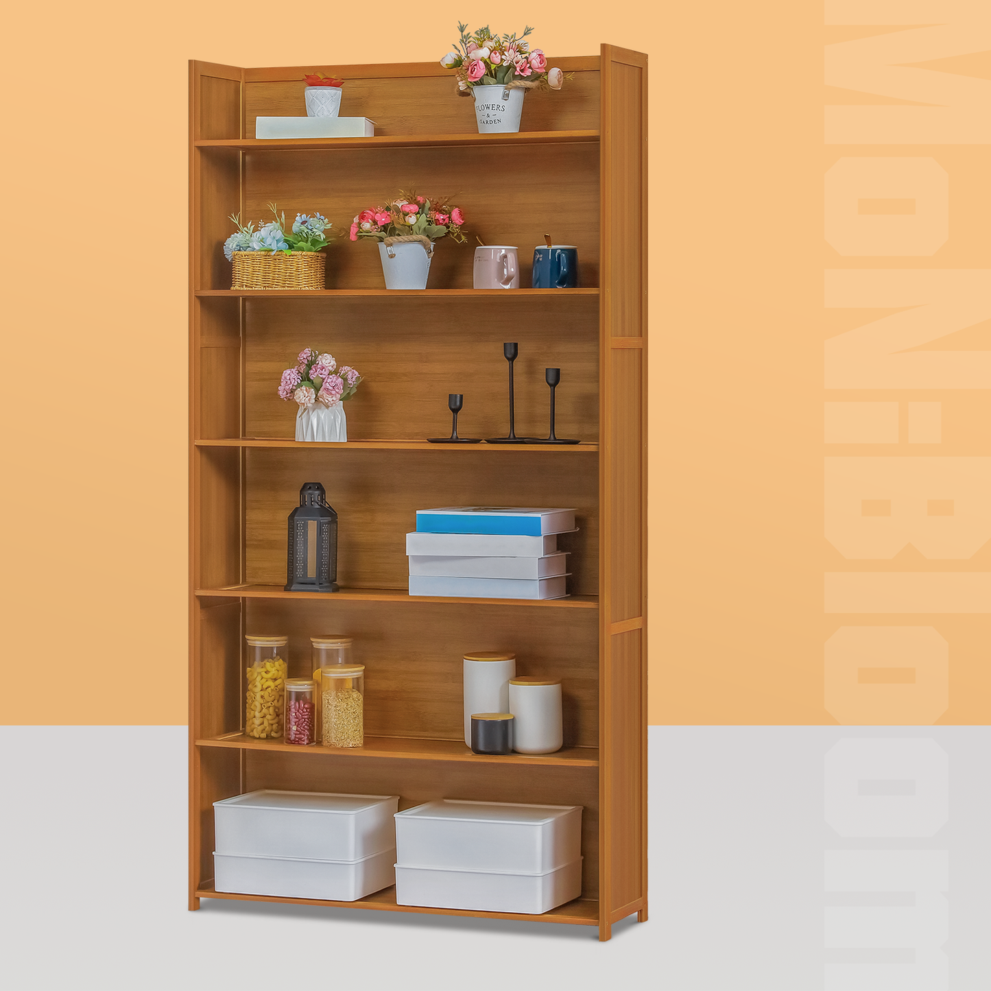 Simplified Multi-Functional Bookshelf - Open Top - 6 Tier - Brown