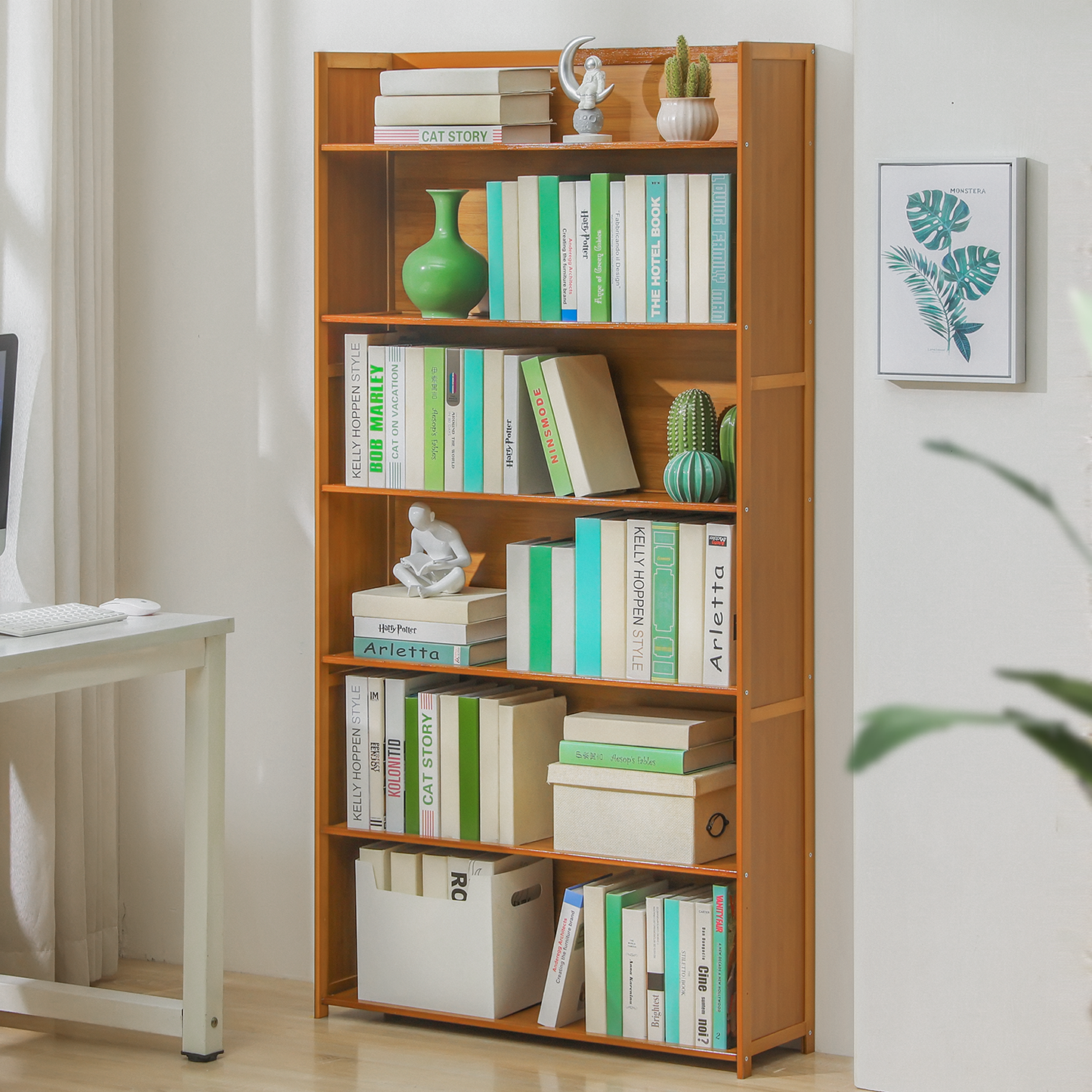 Simplified Multi-Functional Bookshelf - Open Top - 6 Tier - Brown