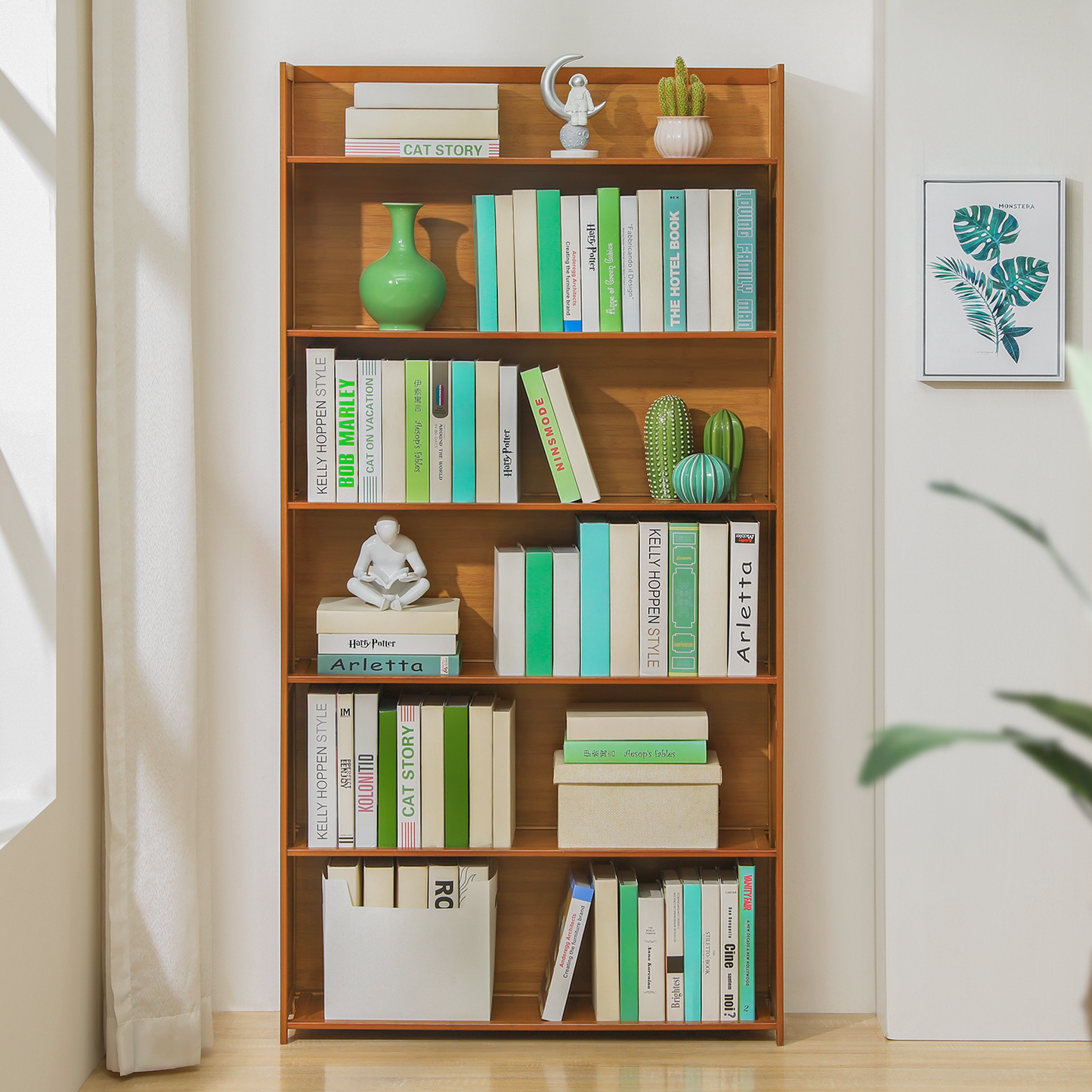 Simplified Multi-Functional Bookshelf - Open Top - 6 Tier - Brown