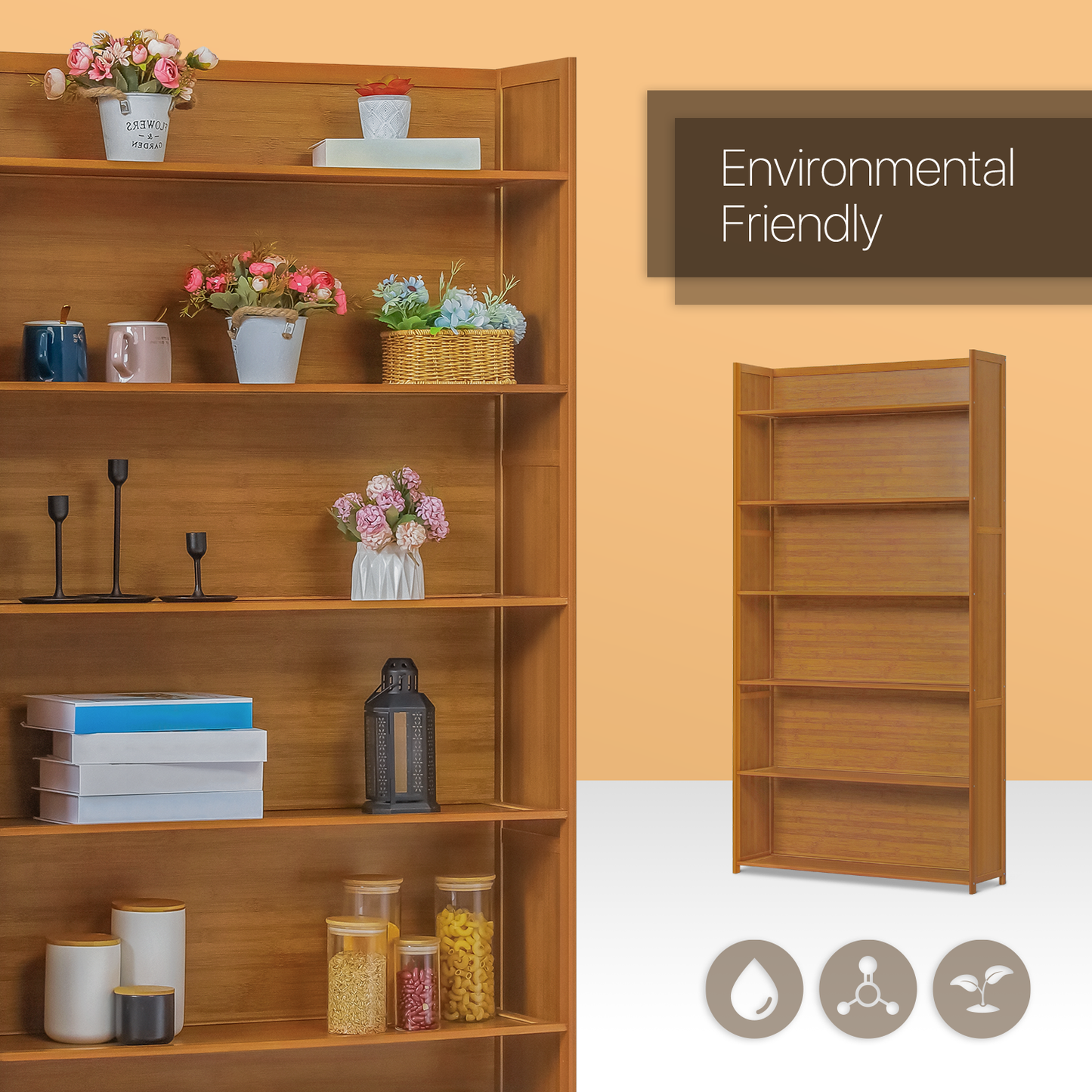 Simplified Multi-Functional Bookshelf - Open Top - 6 Tier - Brown
