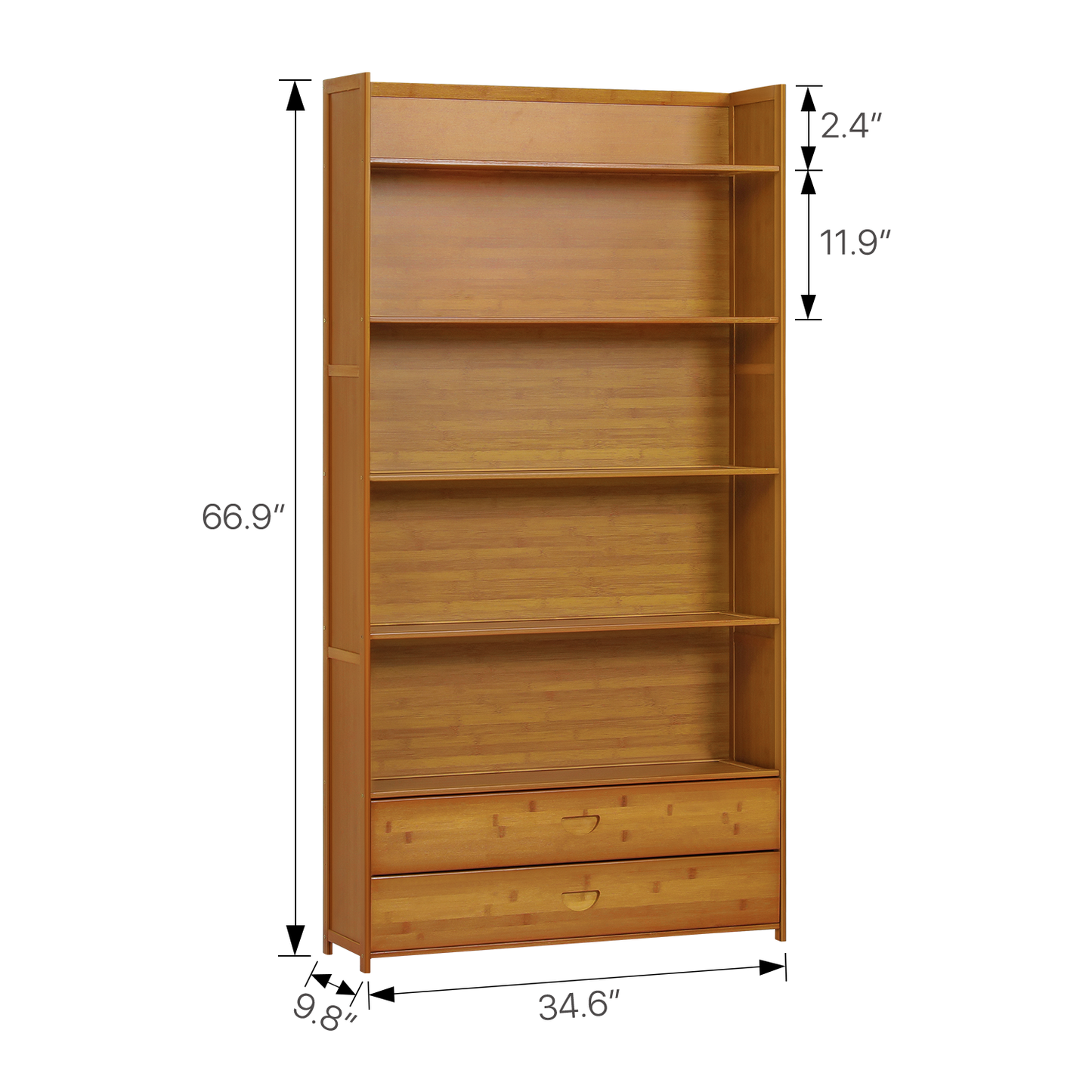 Simplified Multi-Functional Bookshelf - Open Top - with Drawer - 6 Tier - Brown