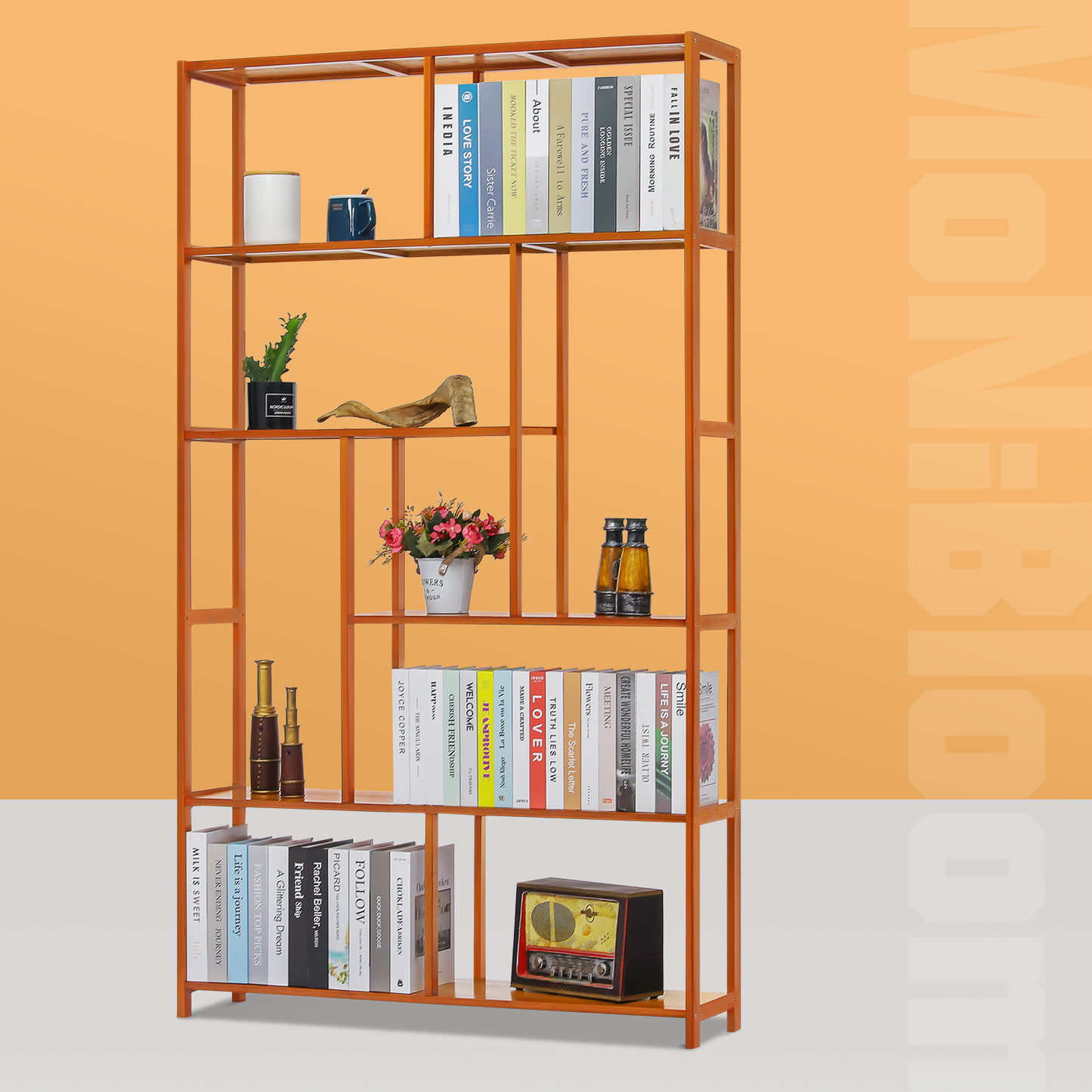Oriental Vintage Antique Frame Display Shelf - 6 Tier - Brown