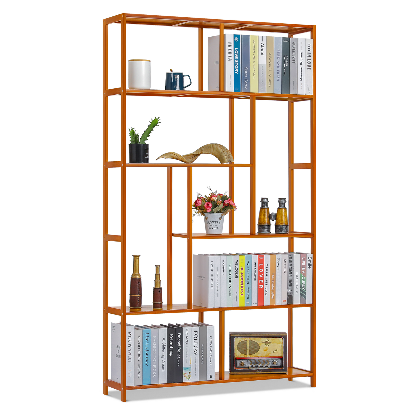Oriental Vintage Antique Frame Display Shelf - 6 Tier - Brown