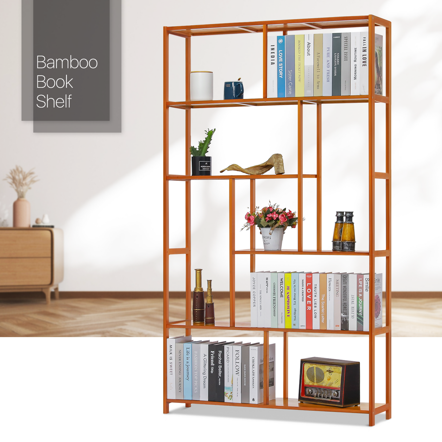 Oriental Vintage Antique Frame Display Shelf - 6 Tier - Brown