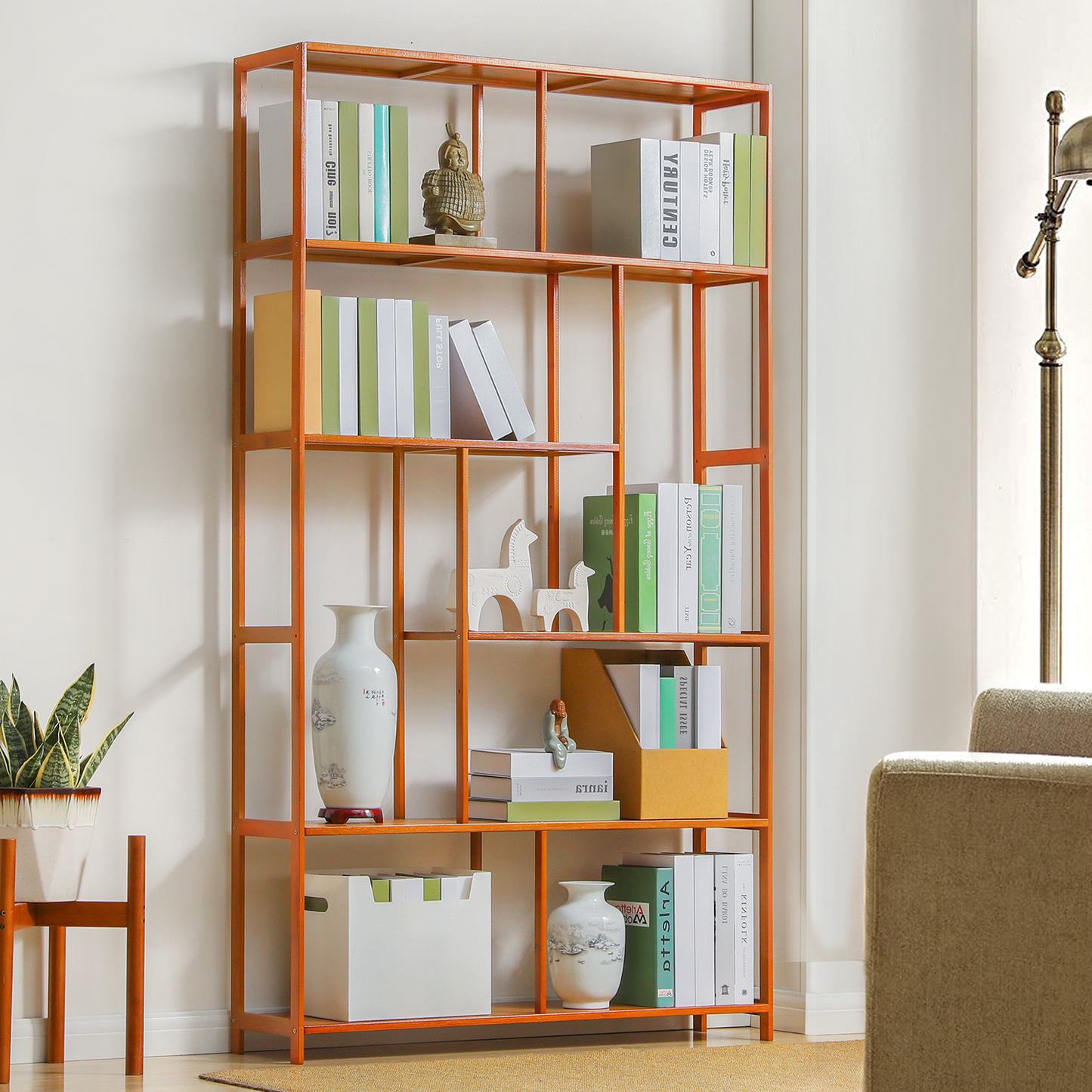 Oriental Vintage Antique Frame Display Shelf - 6 Tier - Brown