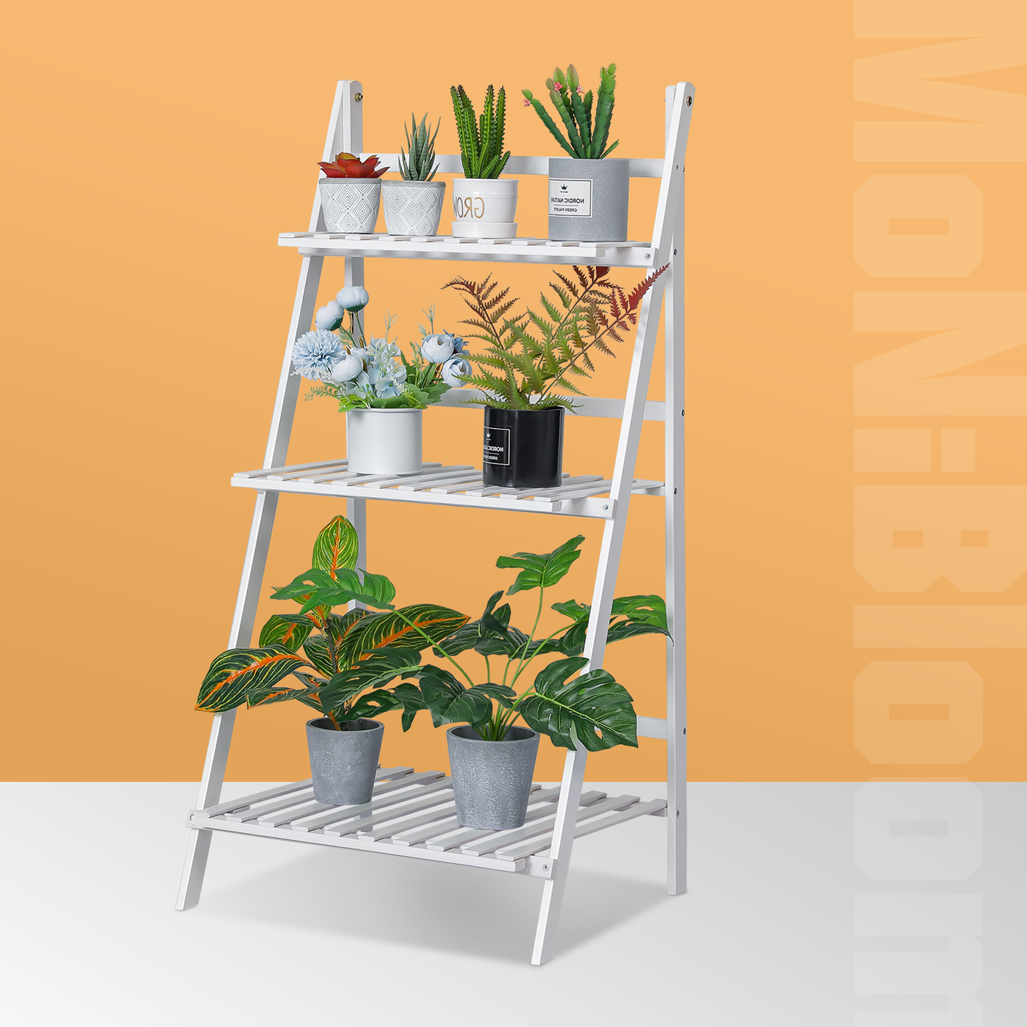 Foldable Flower Plant Rack - A Frame Stand Shelf - 3 Tier - White