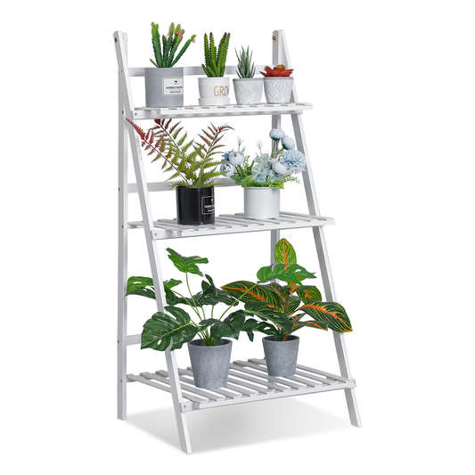 Foldable Flower Plant Rack - A Frame Stand Shelf - 3 Tier - White