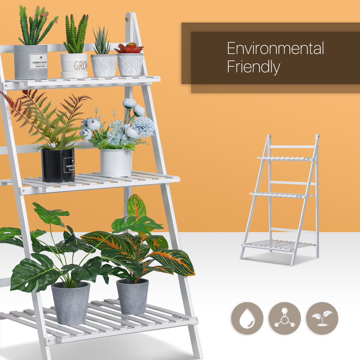 Foldable Flower Plant Rack - A Frame Stand Shelf - 3 Tier - White