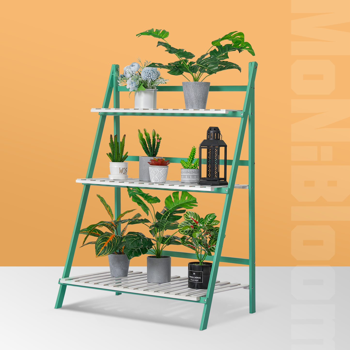 Foldable Flower Plant Rack - A Frame Stand Shelf - 3 Tier - Green/White