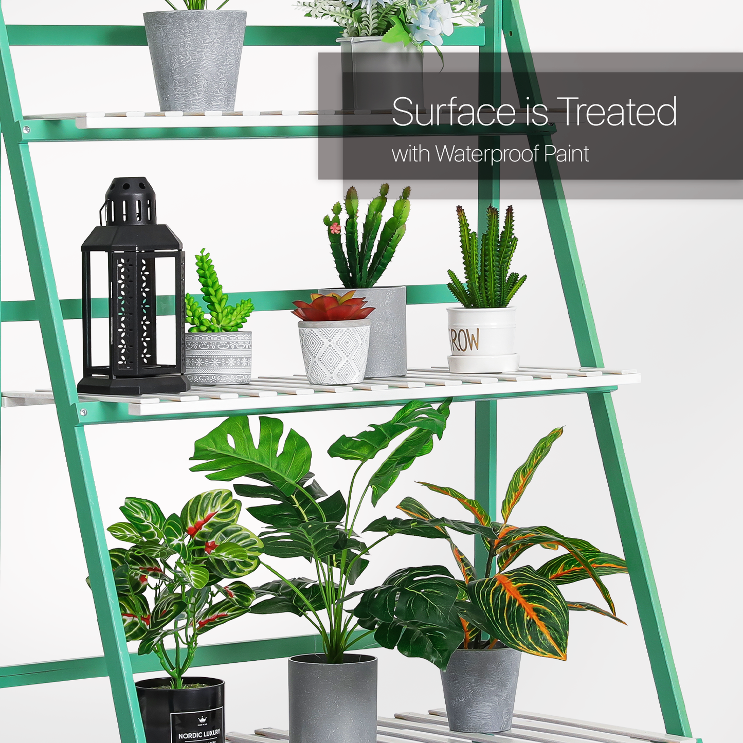 Foldable Flower Plant Rack - A Frame Stand Shelf - 3 Tier - Green/White