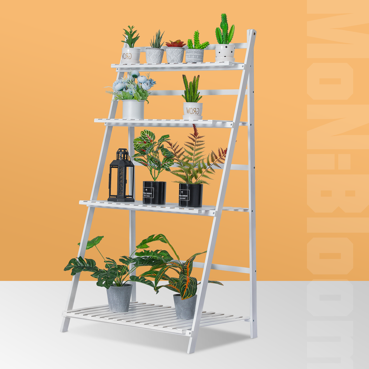 Foldable Flower Plant Rack - A Frame Stand Shelf - 4 Tier - White