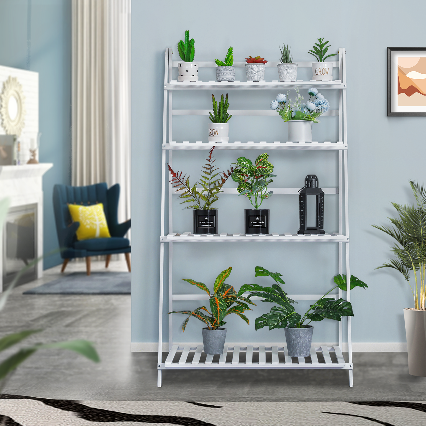 Foldable Flower Plant Rack - A Frame Stand Shelf - 4 Tier - White