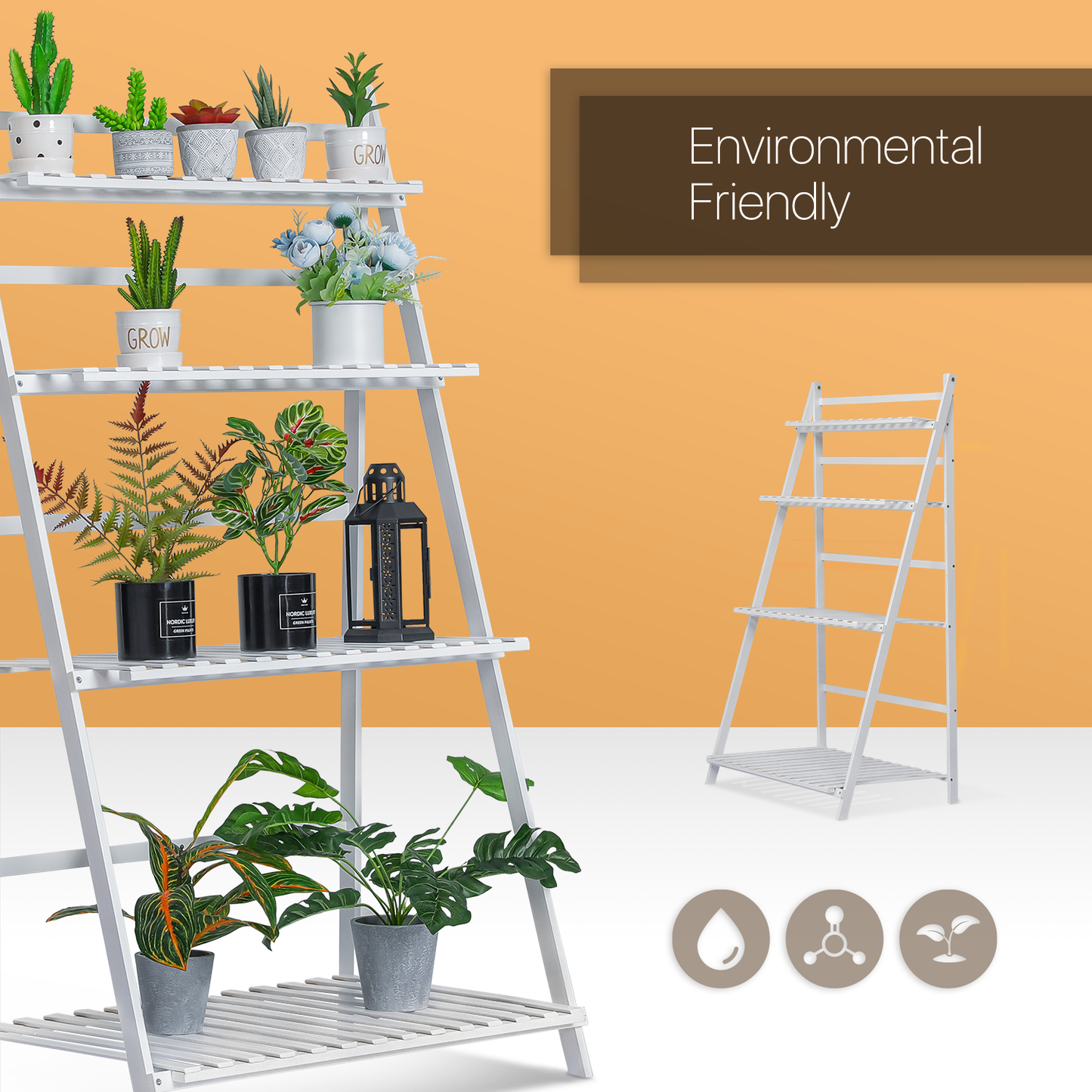 Foldable Flower Plant Rack - A Frame Stand Shelf - 4 Tier - White