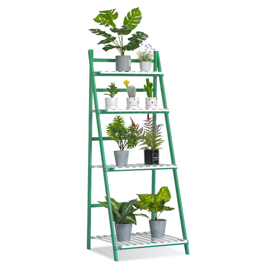 Foldable Flower Plant Rack - A Frame Stand Shelf - 4 Tier - Green/White