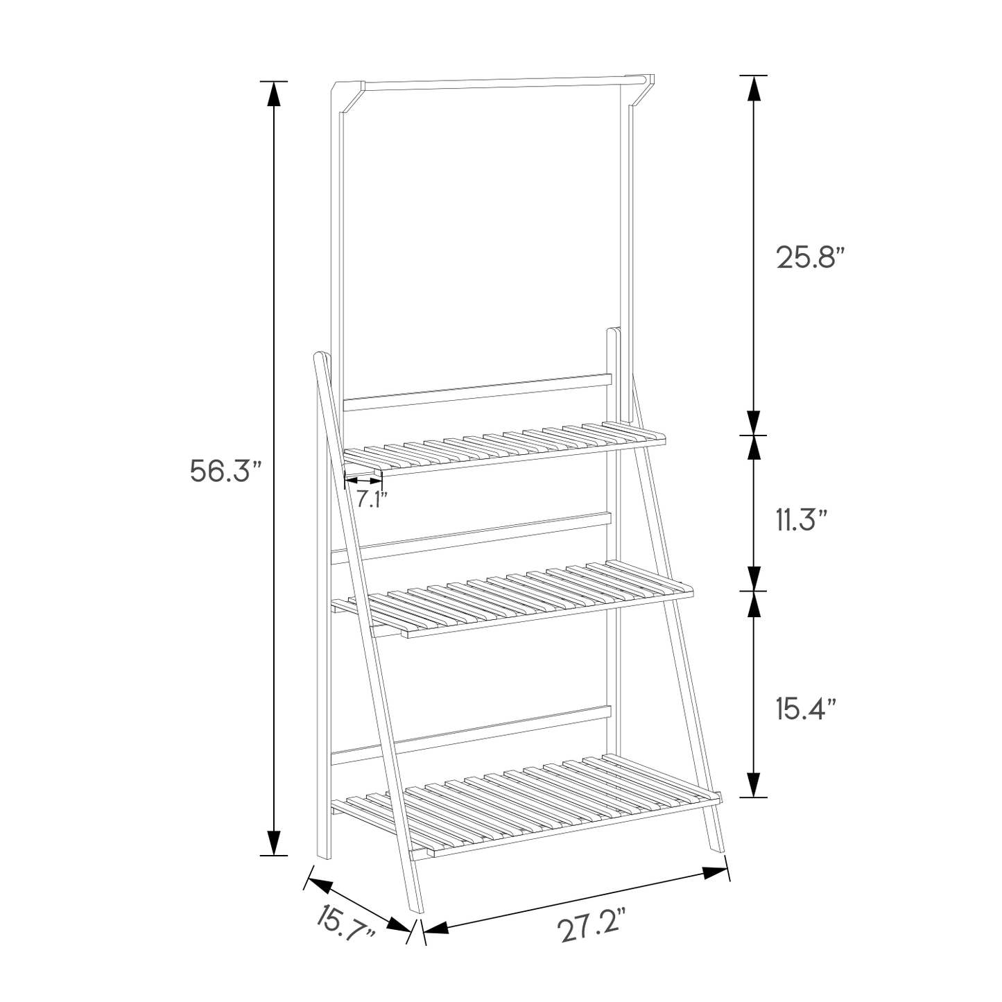 Foldable Flower Plant Rack - A Frame Stand Shelf - with Top Hanging Rod - 3 Tier - Brown