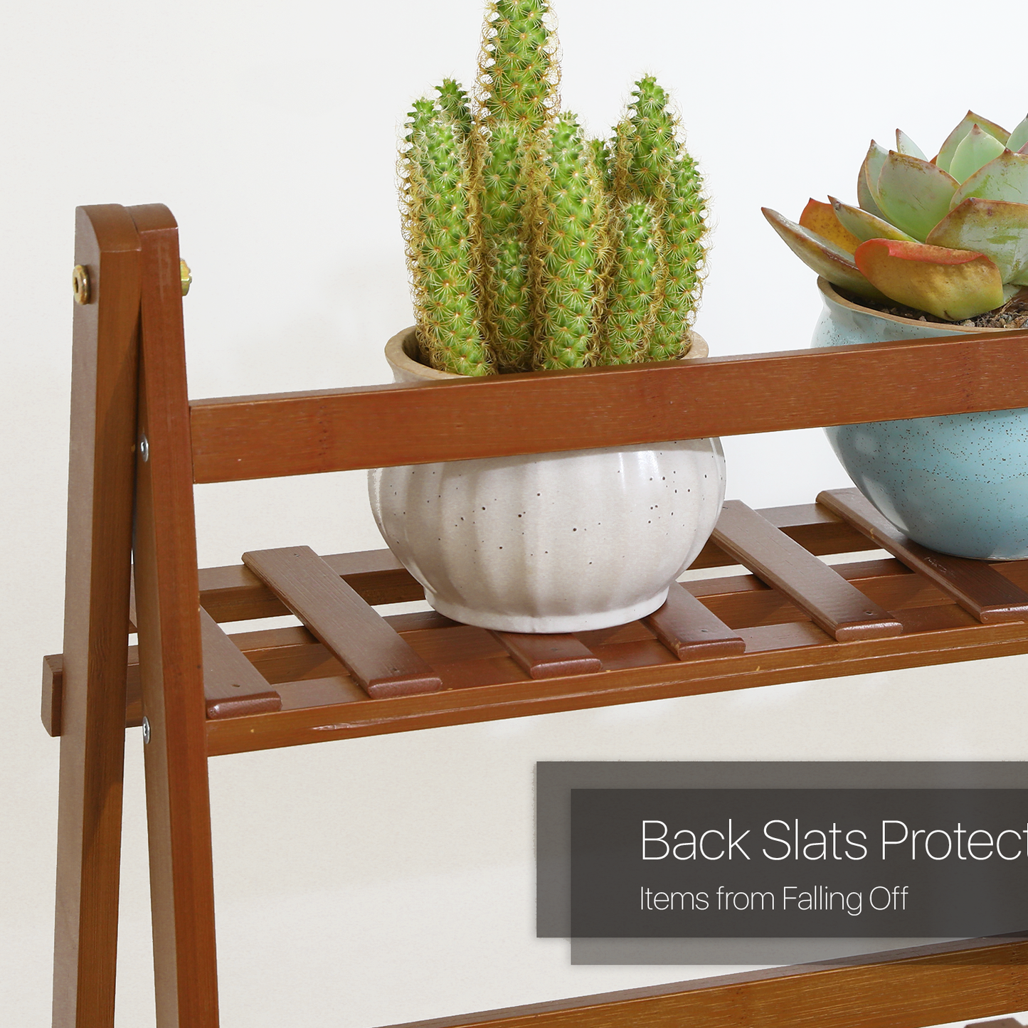 Foldable Flower Plant Rack - A Frame Stand Shelf - with Top Hanging Rod - 3 Tier - Brown