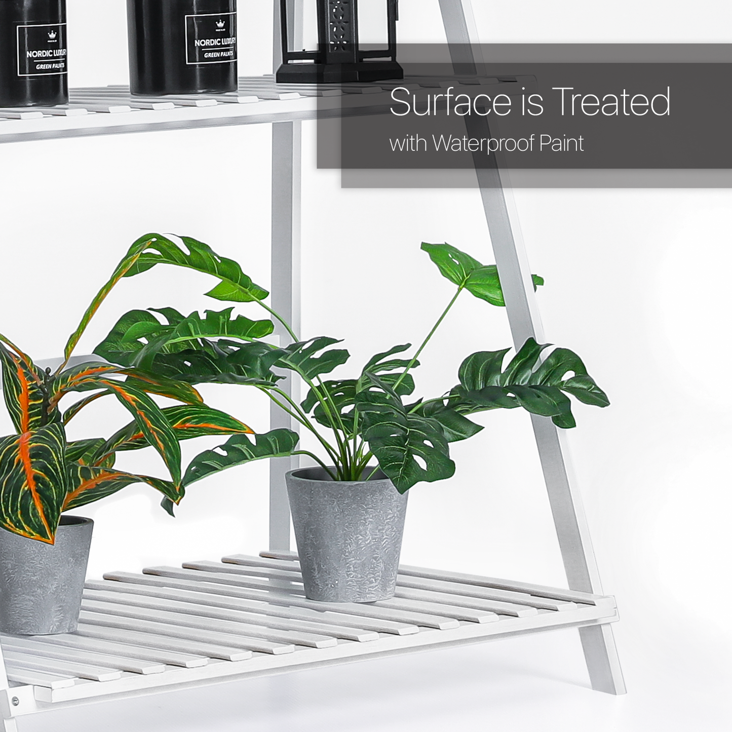 Foldable Flower Plant Rack - A Frame Stand Shelf - with Top Hanging Rod - 3 Tier - White