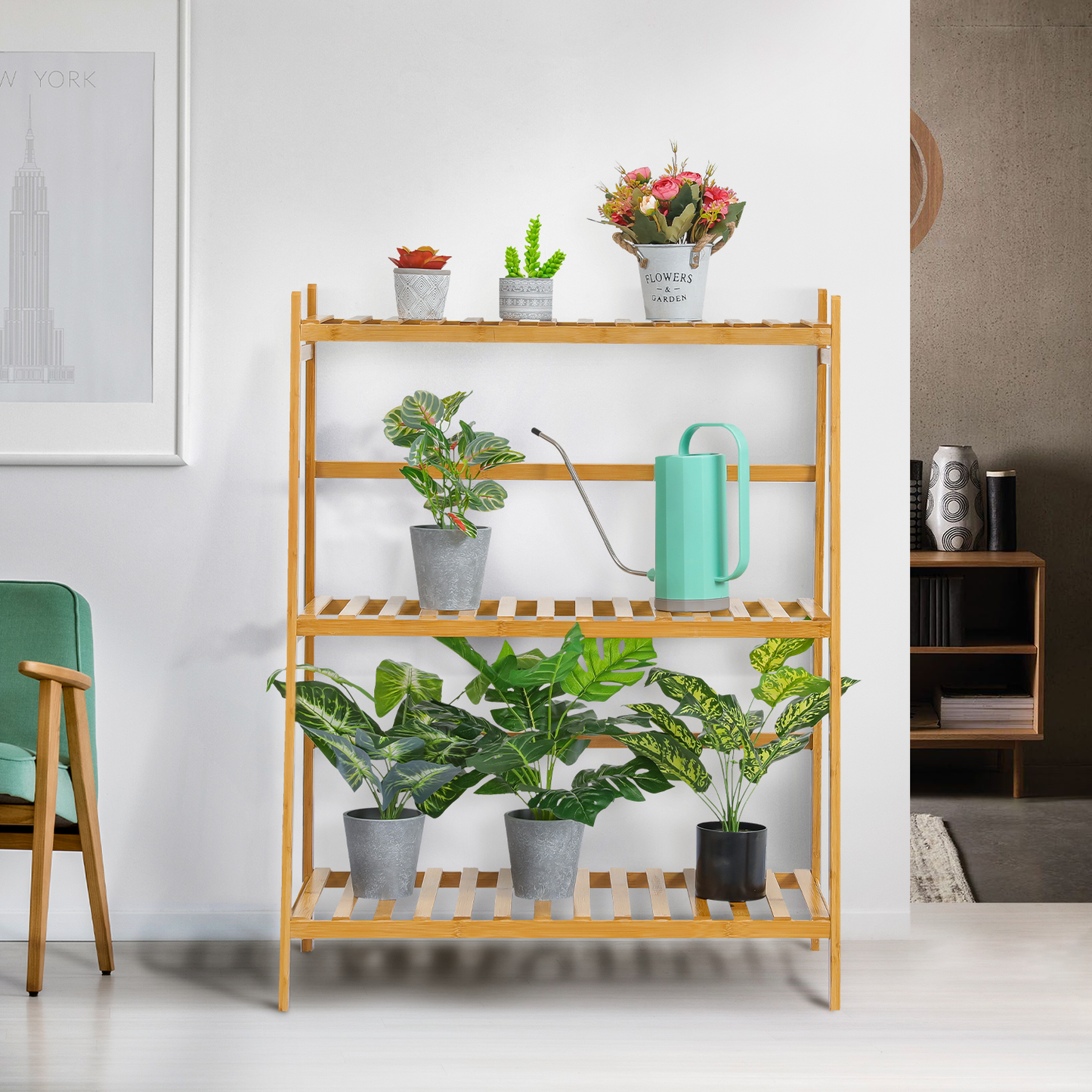 Trapezoid Flower Plant Rack - 3 Tier - Natural