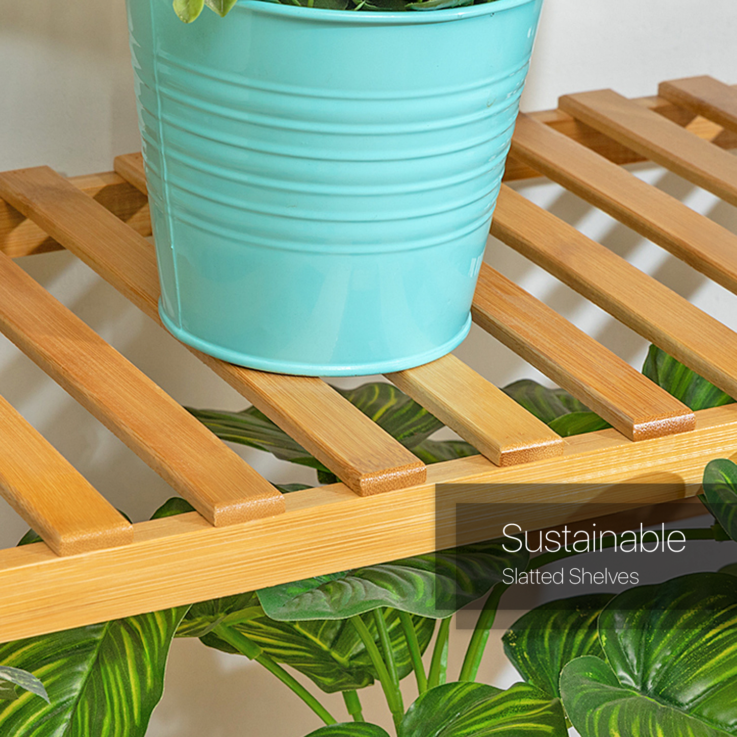 Trapezoid Flower Plant Rack - 3 Tier - Natural