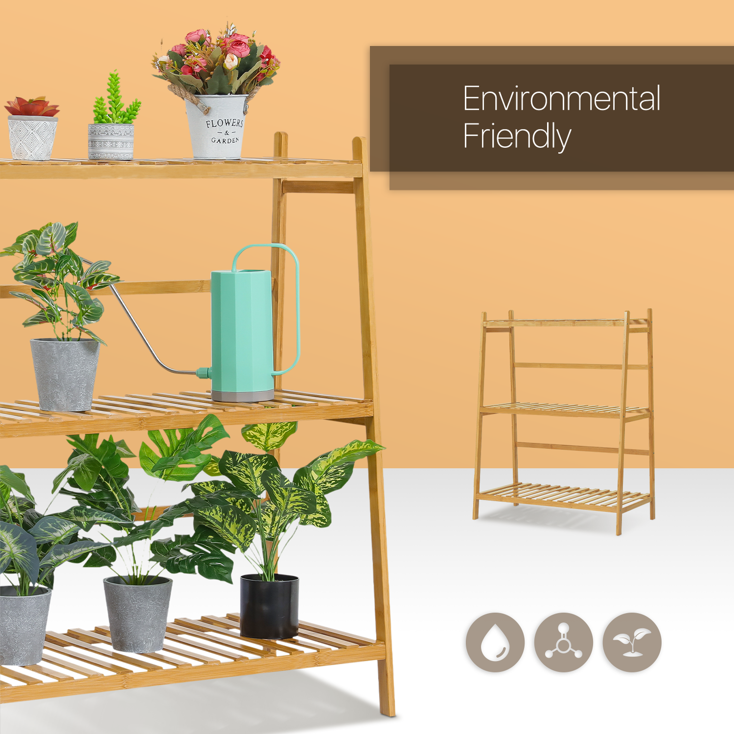Trapezoid Flower Plant Rack - 3 Tier - Natural